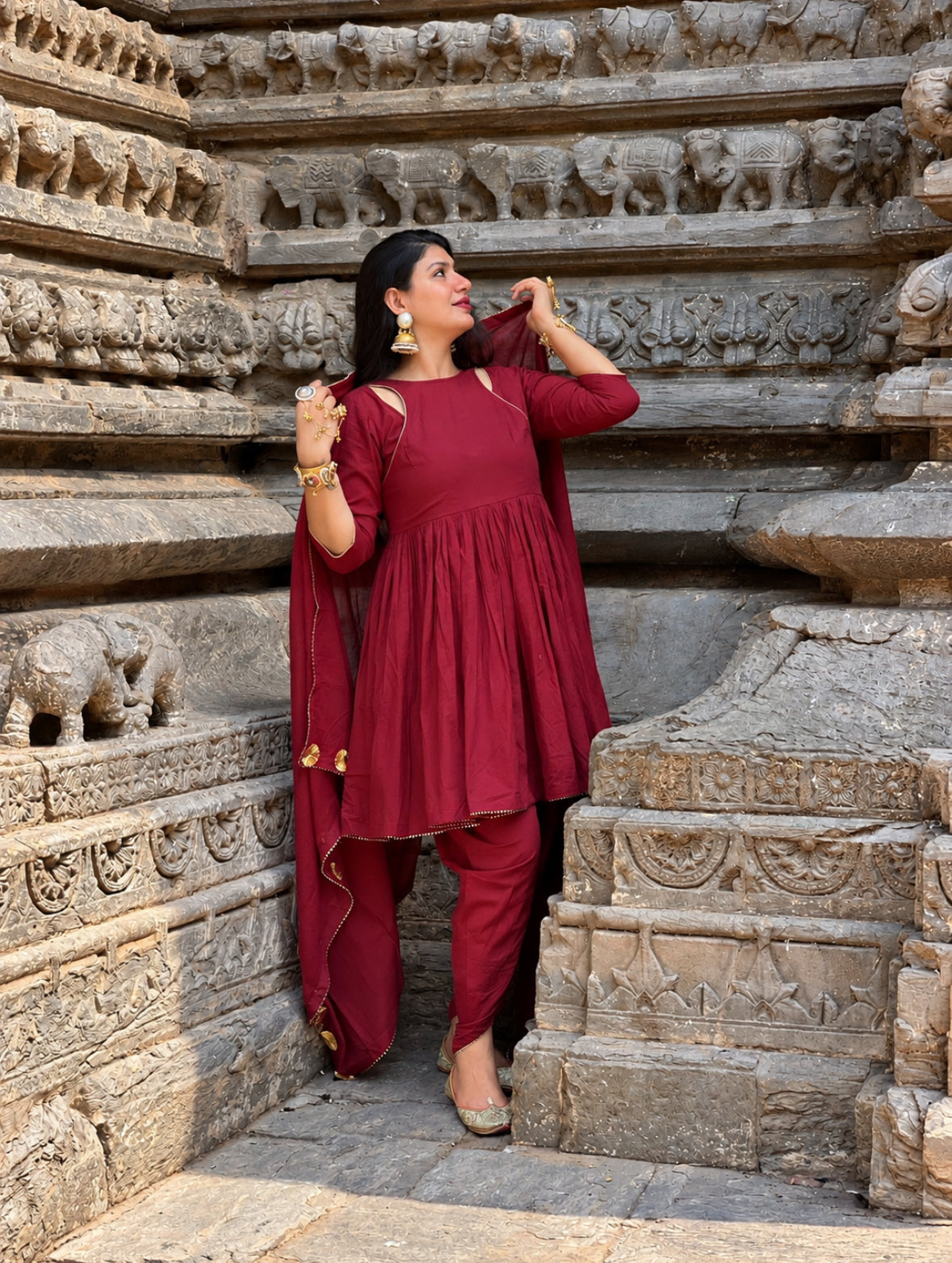 Maroon dhoti kurta set of 3