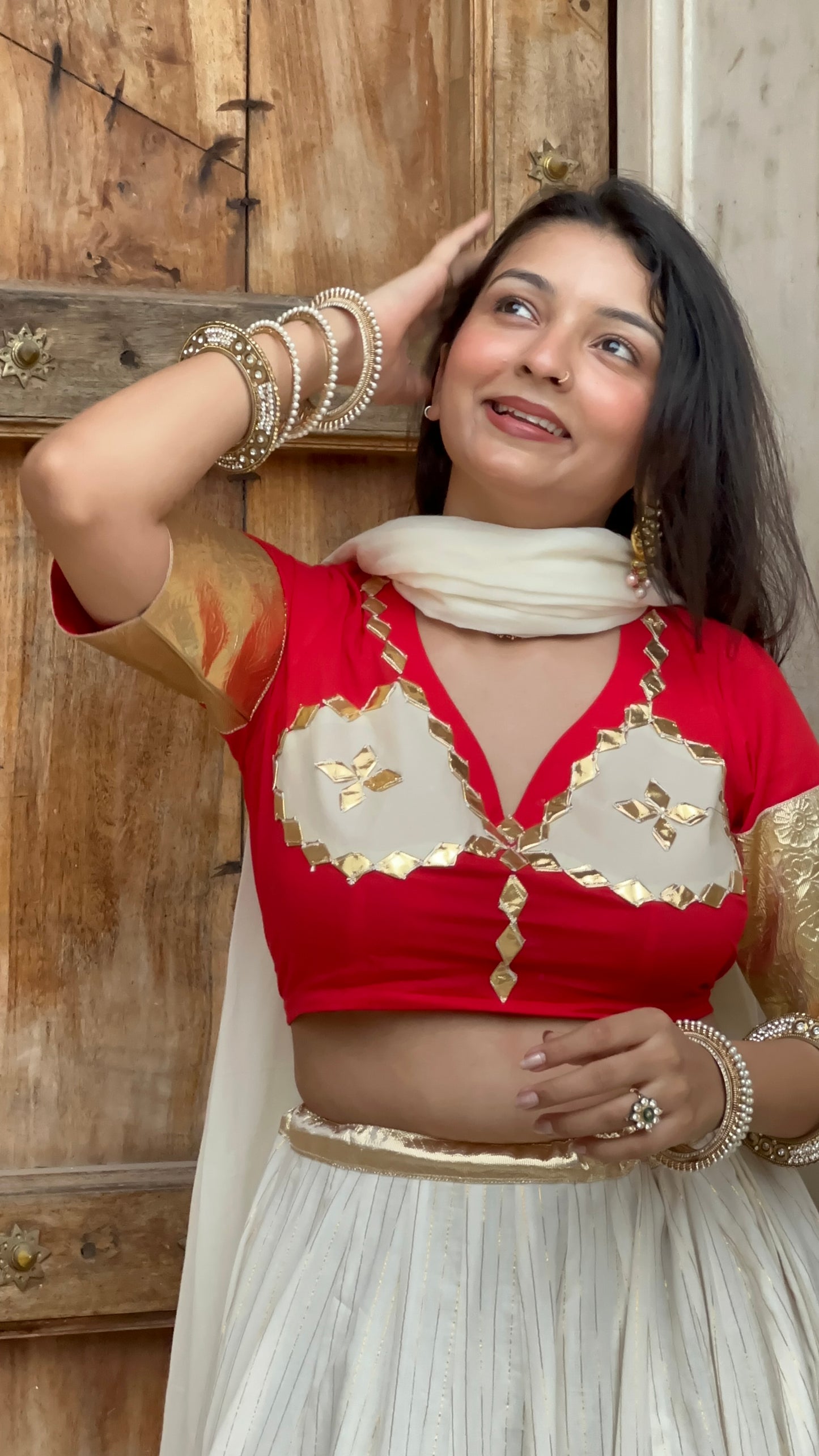 Red Chanda Cotton lehenga