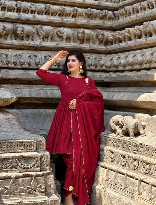 Maroon dhoti kurta set of 3