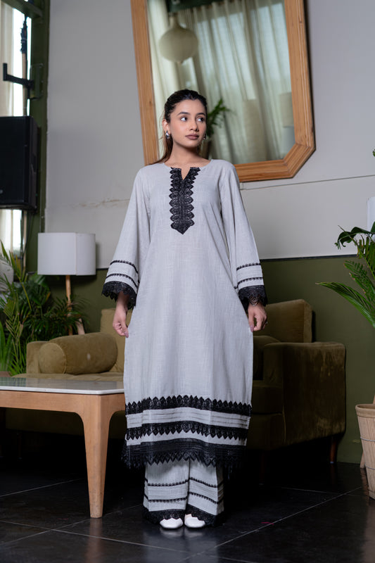 LIGHT GREY COTTON PAKISTANI Kurta with Palazzo