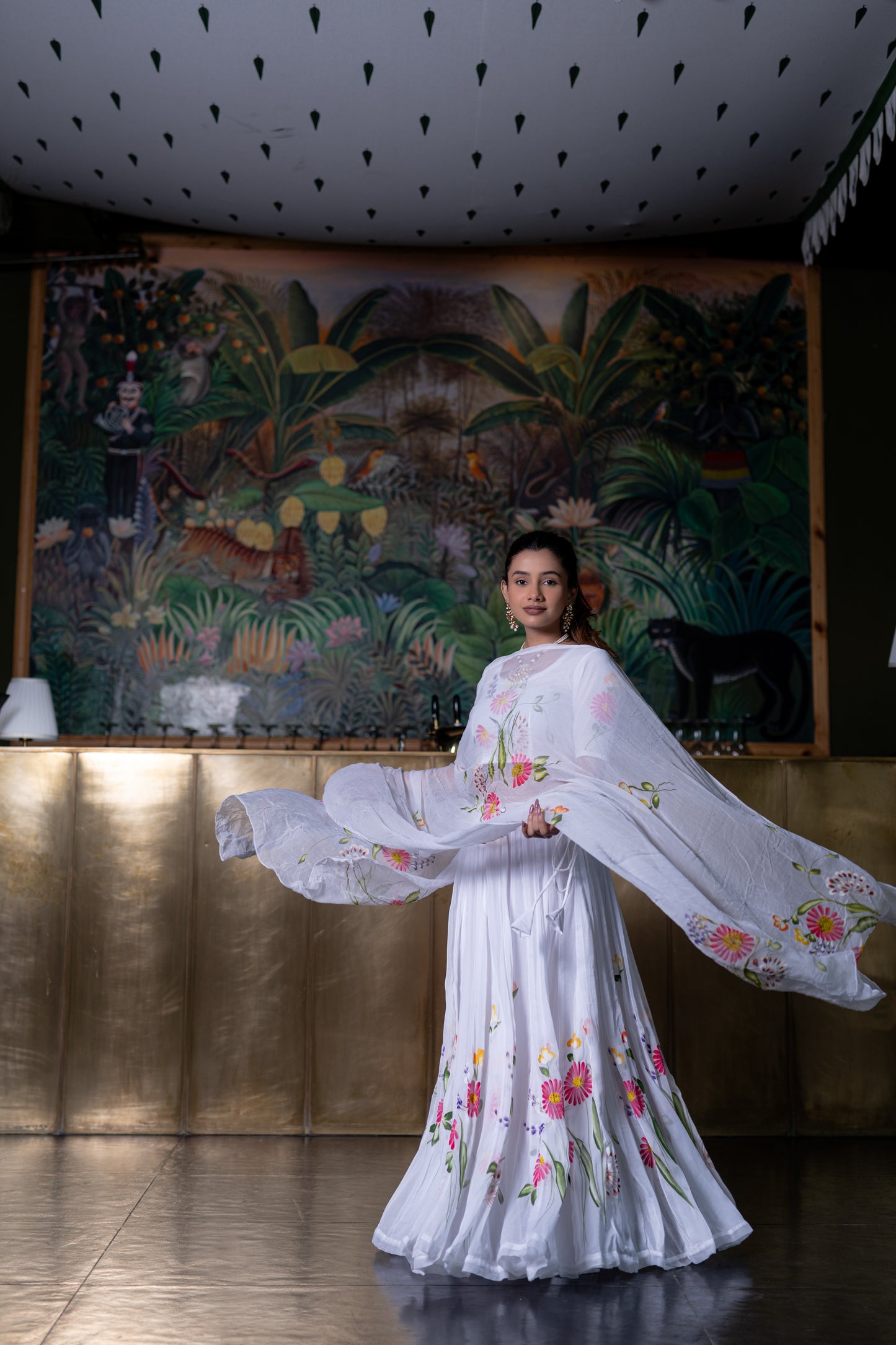 White Handpainted Lehenga Choli With Dupatta