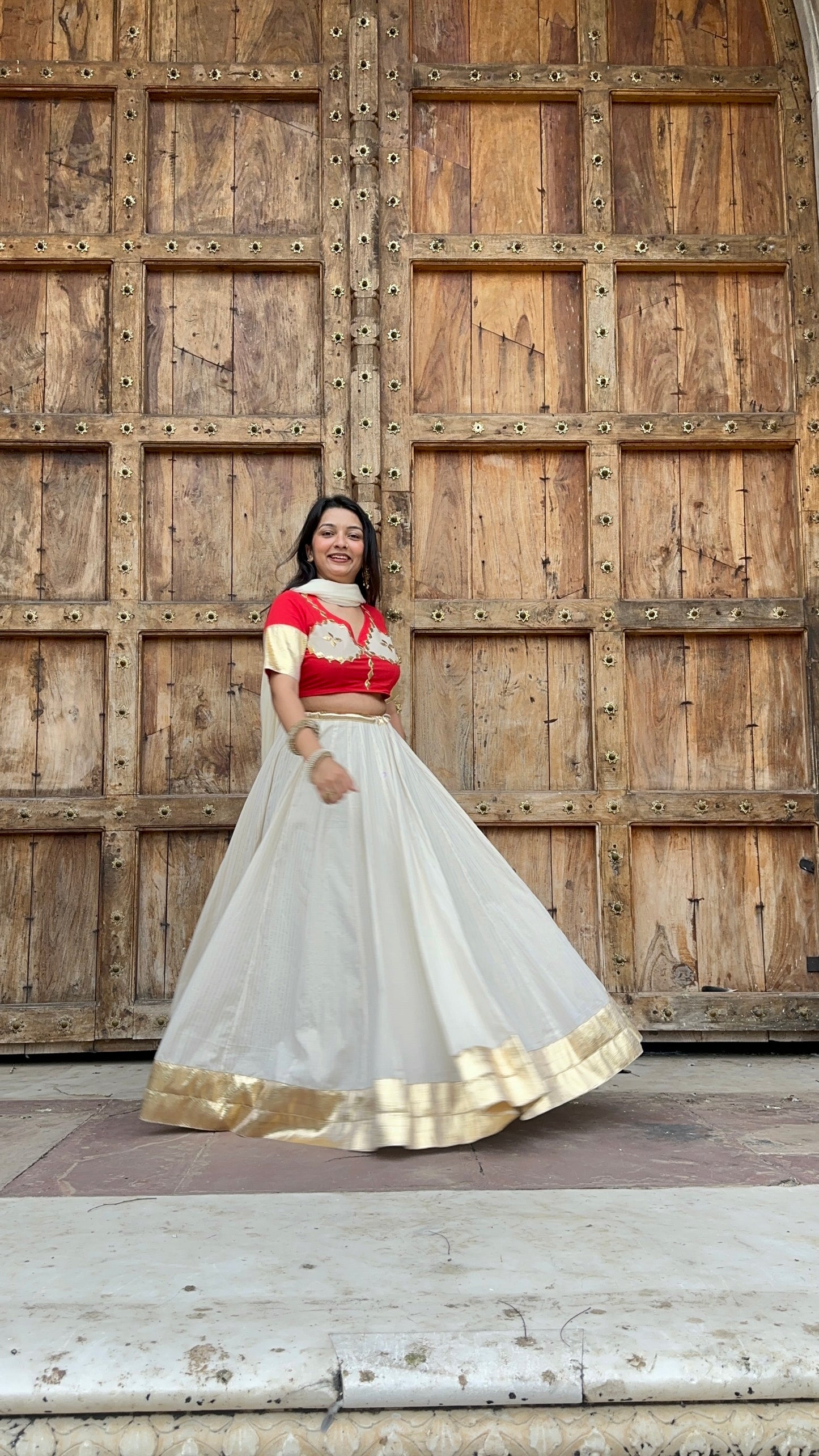 Red Chanda Cotton lehenga