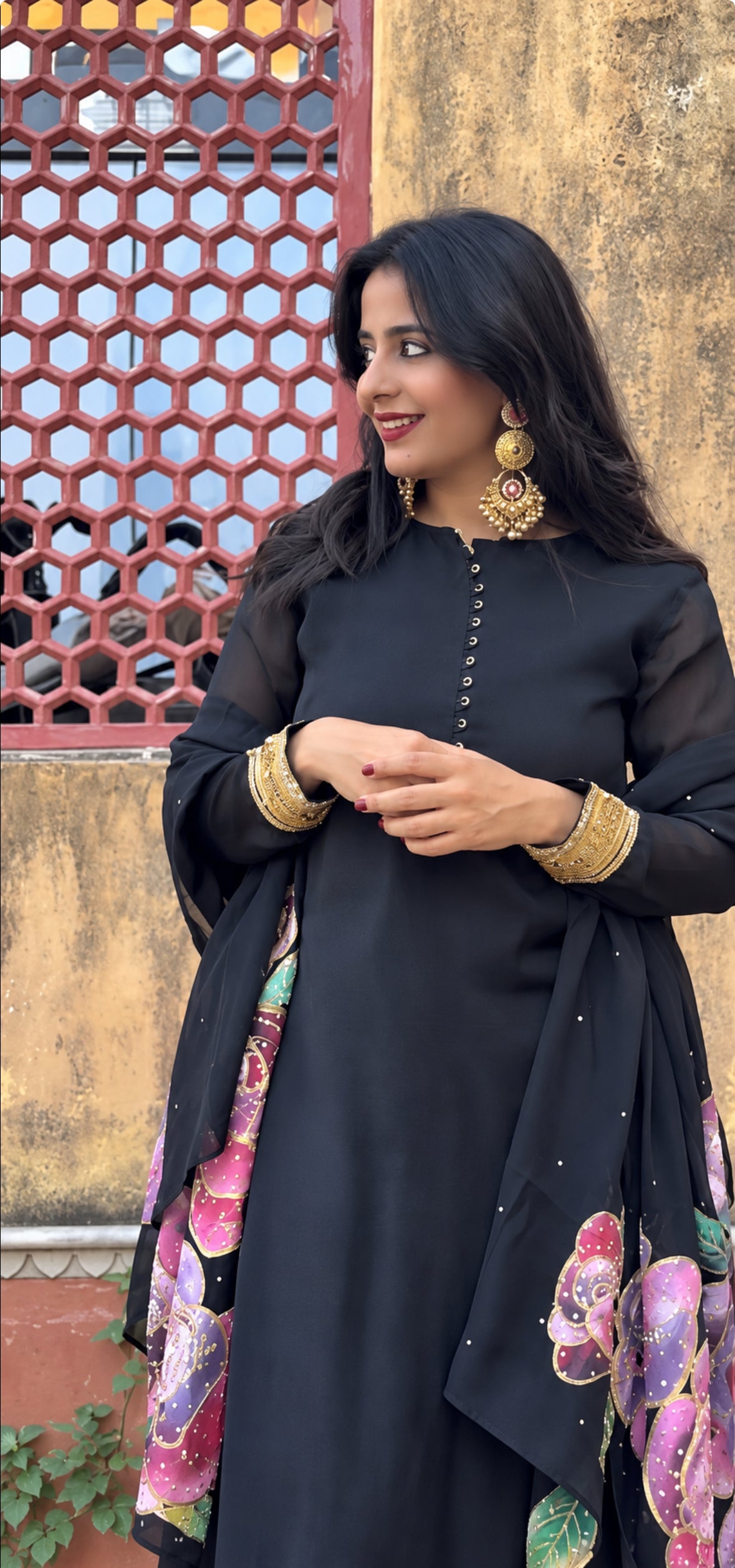 Surma Black Organza Handpainted & Handembroidered Kurta Set of 3
