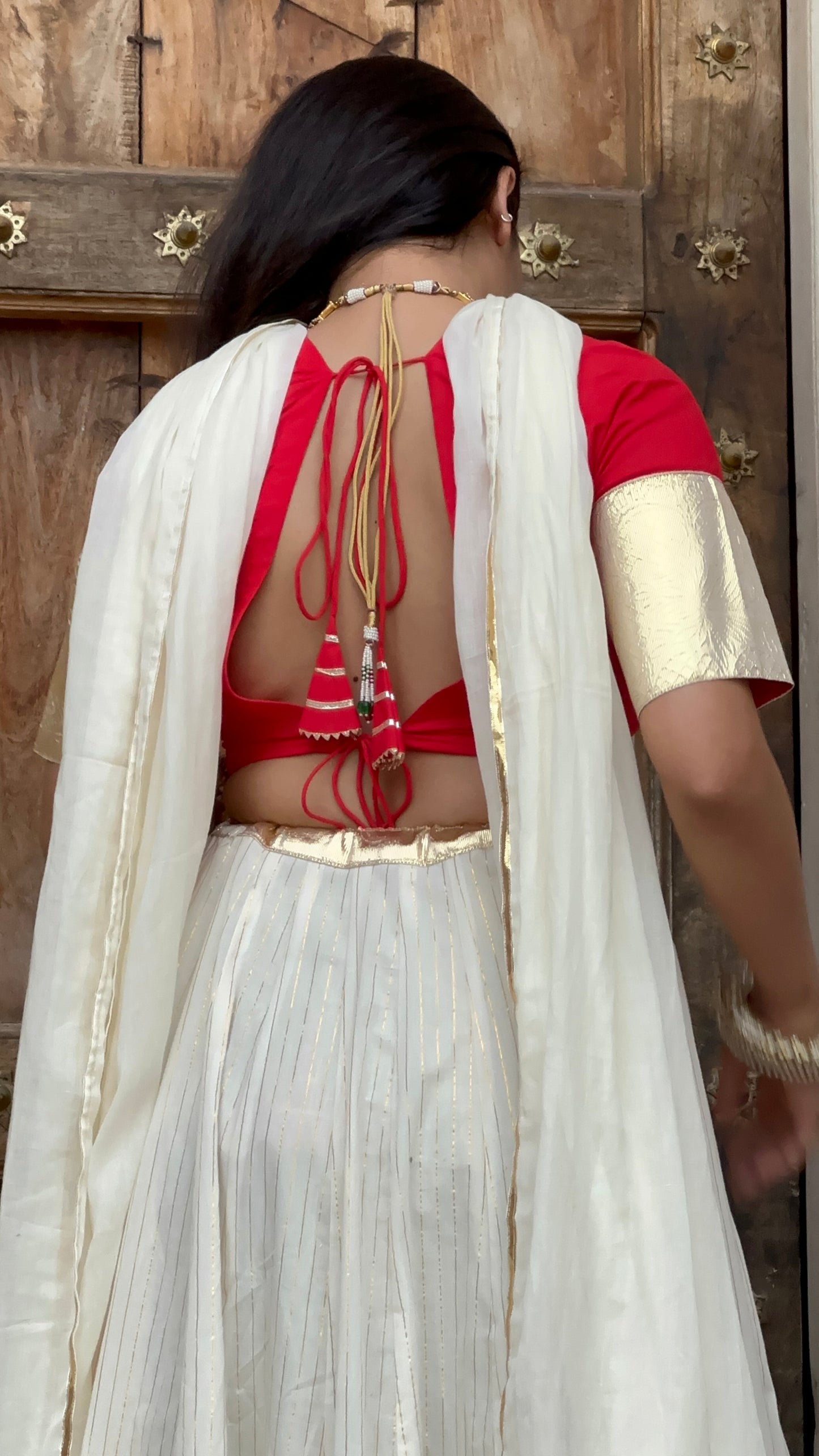 Red Chanda Cotton lehenga