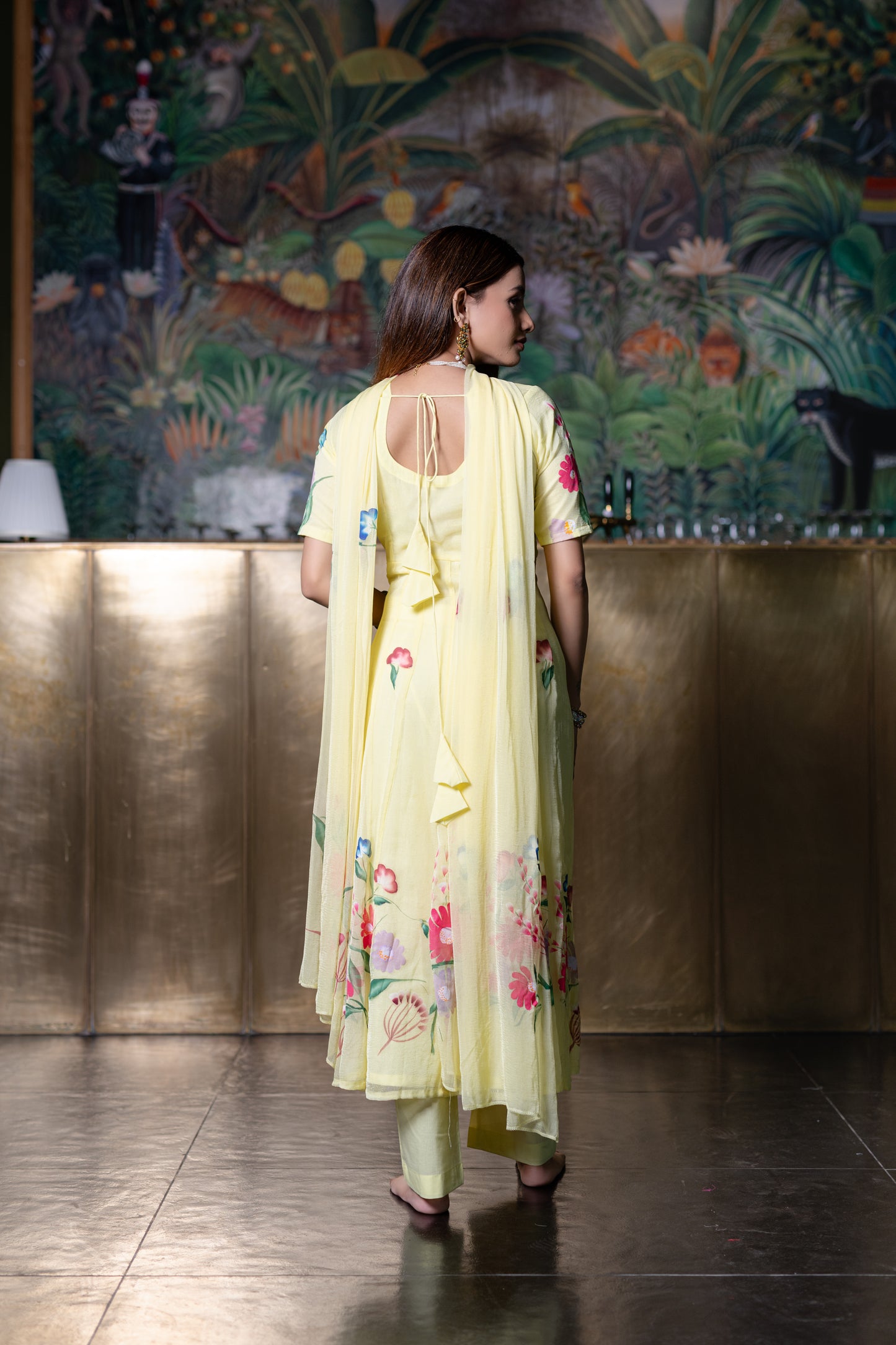 GELBE CHIFFON ANARKALI Kurta mit Hose und Dupatta