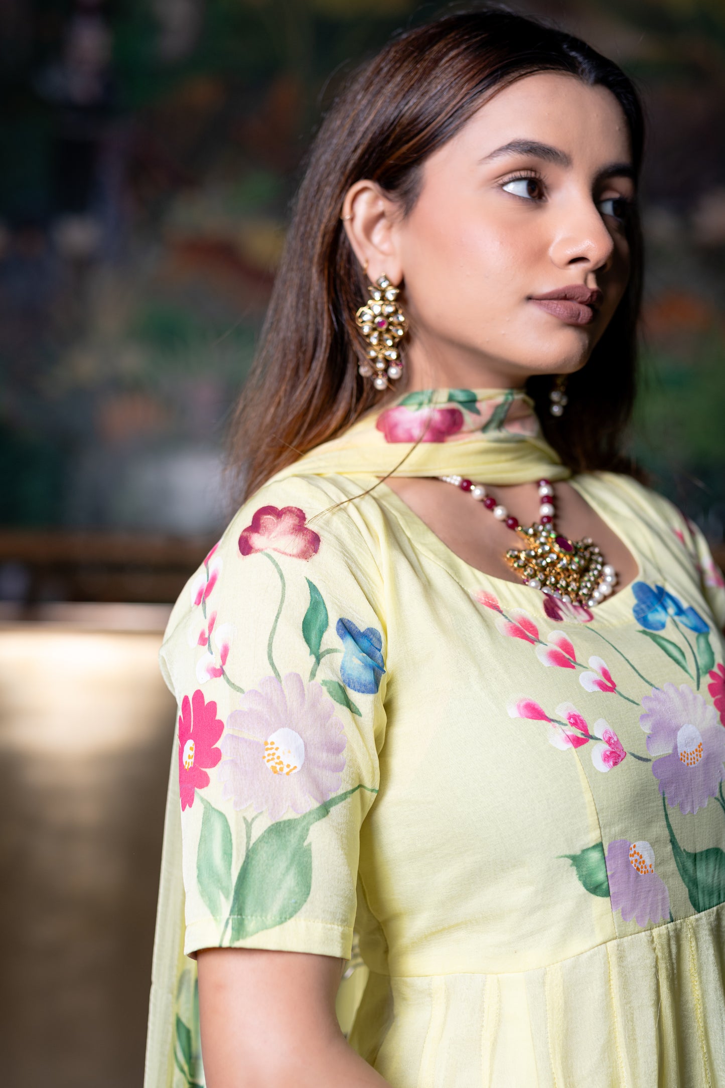 YELLOW CHIFFON ANARKALI Kurta with Pant and Dupatta