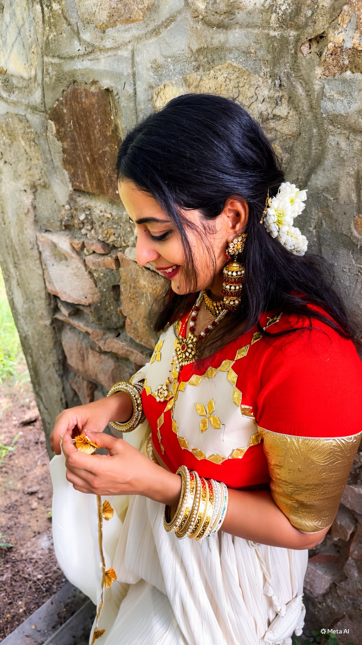 Red Chanda Cotton lehenga