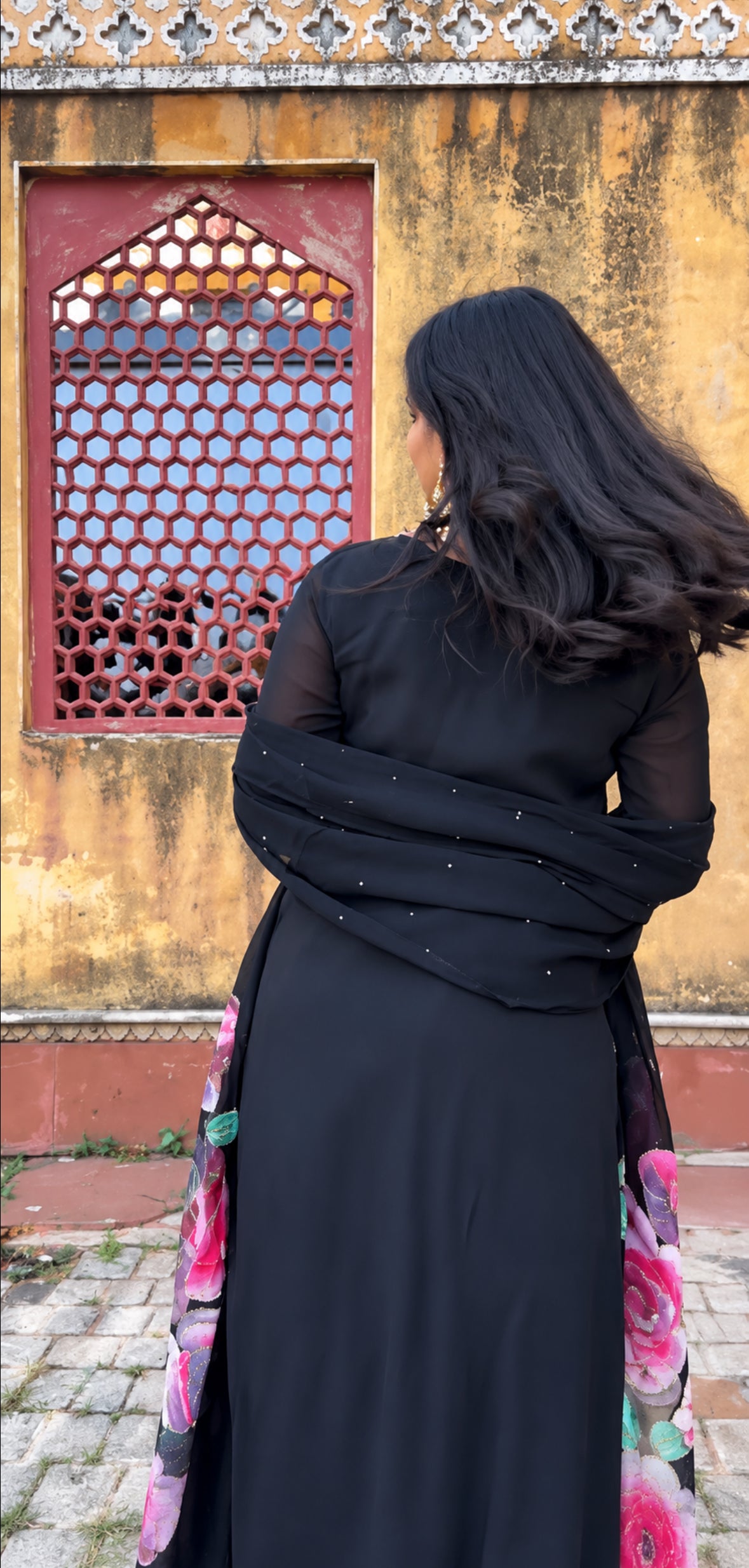 Surma Black Organza Handpainted & Handembroidered Kurta Set of 3