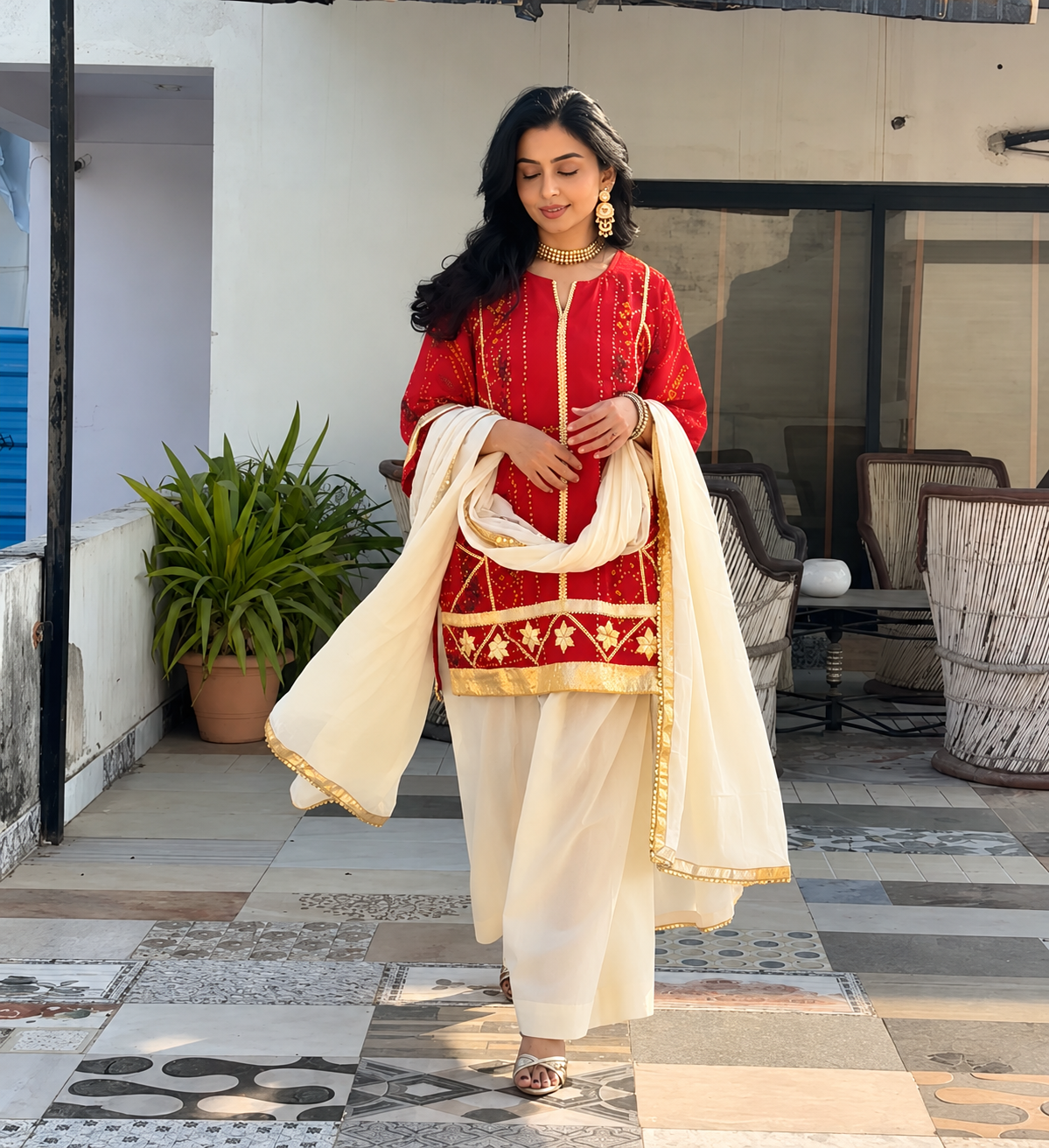 Odhani Bandhej Kurta set