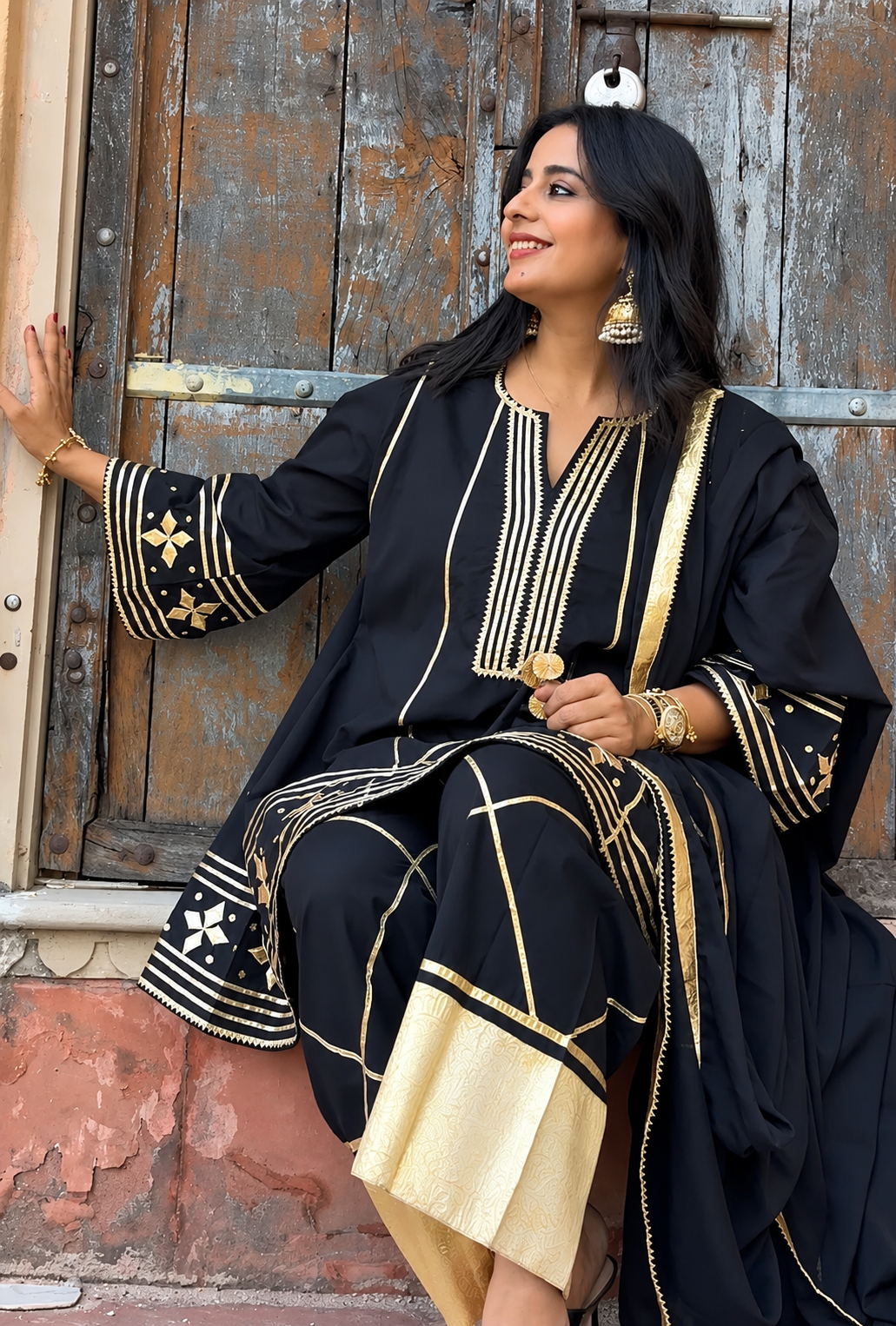 Geet Gotta Cotton Black Farsi Set