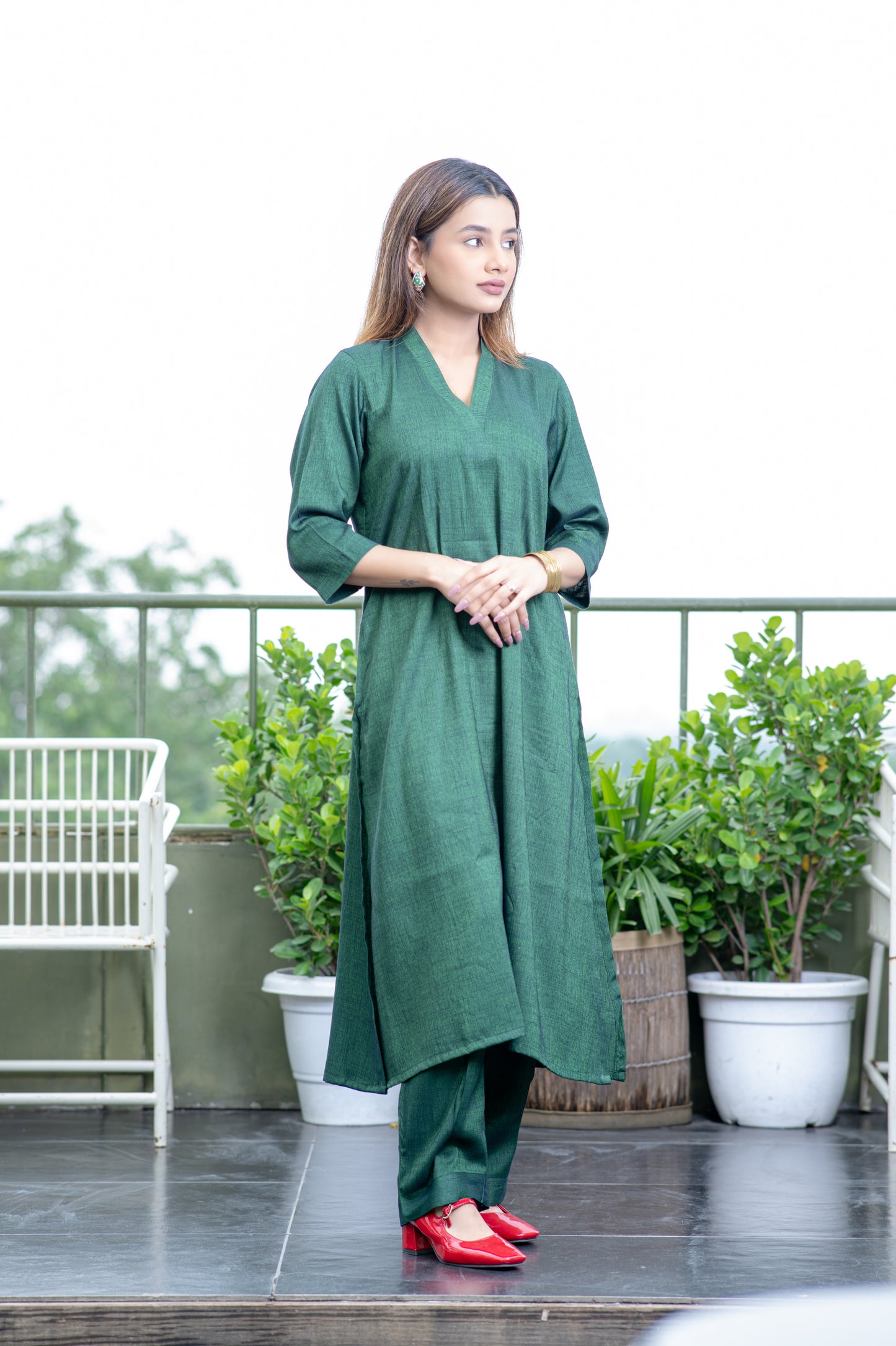 Mehendi Grünes Süd-Baumwoll-Kurta und Hose