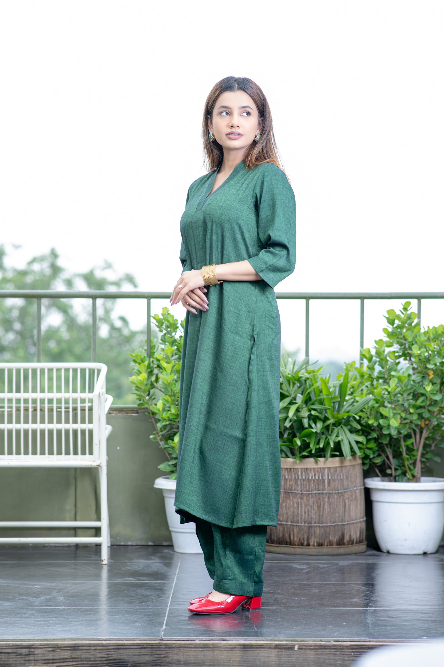 Mehendi Grünes Süd-Baumwoll-Kurta und Hose