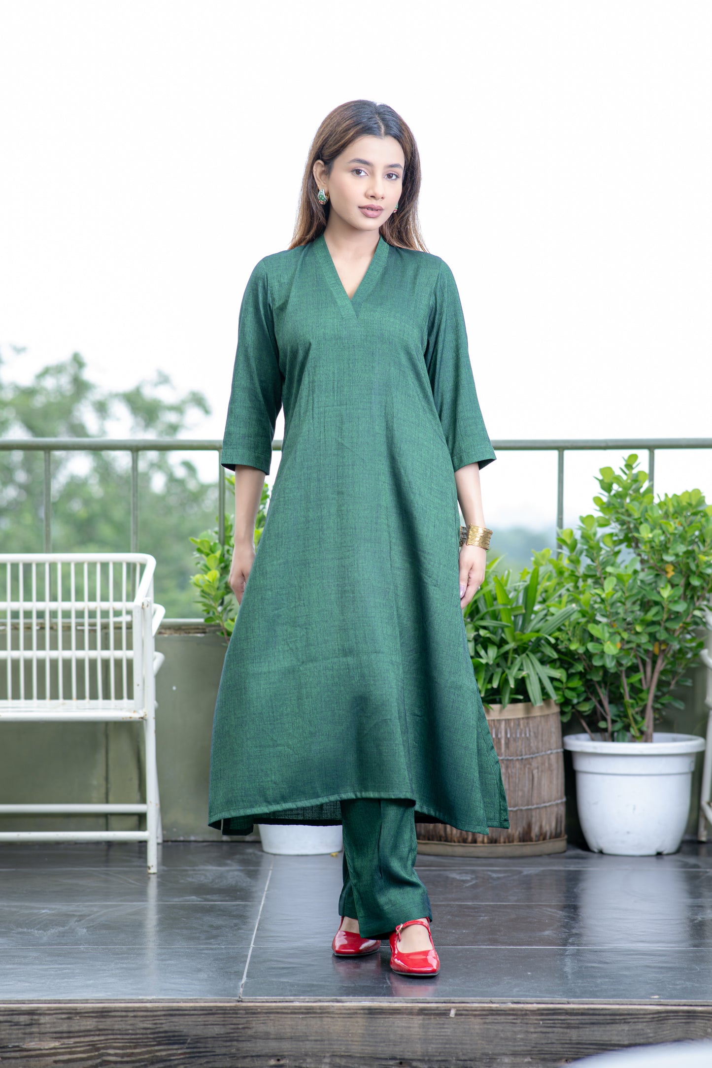 Mehendi Grünes Süd-Baumwoll-Kurta und Hose