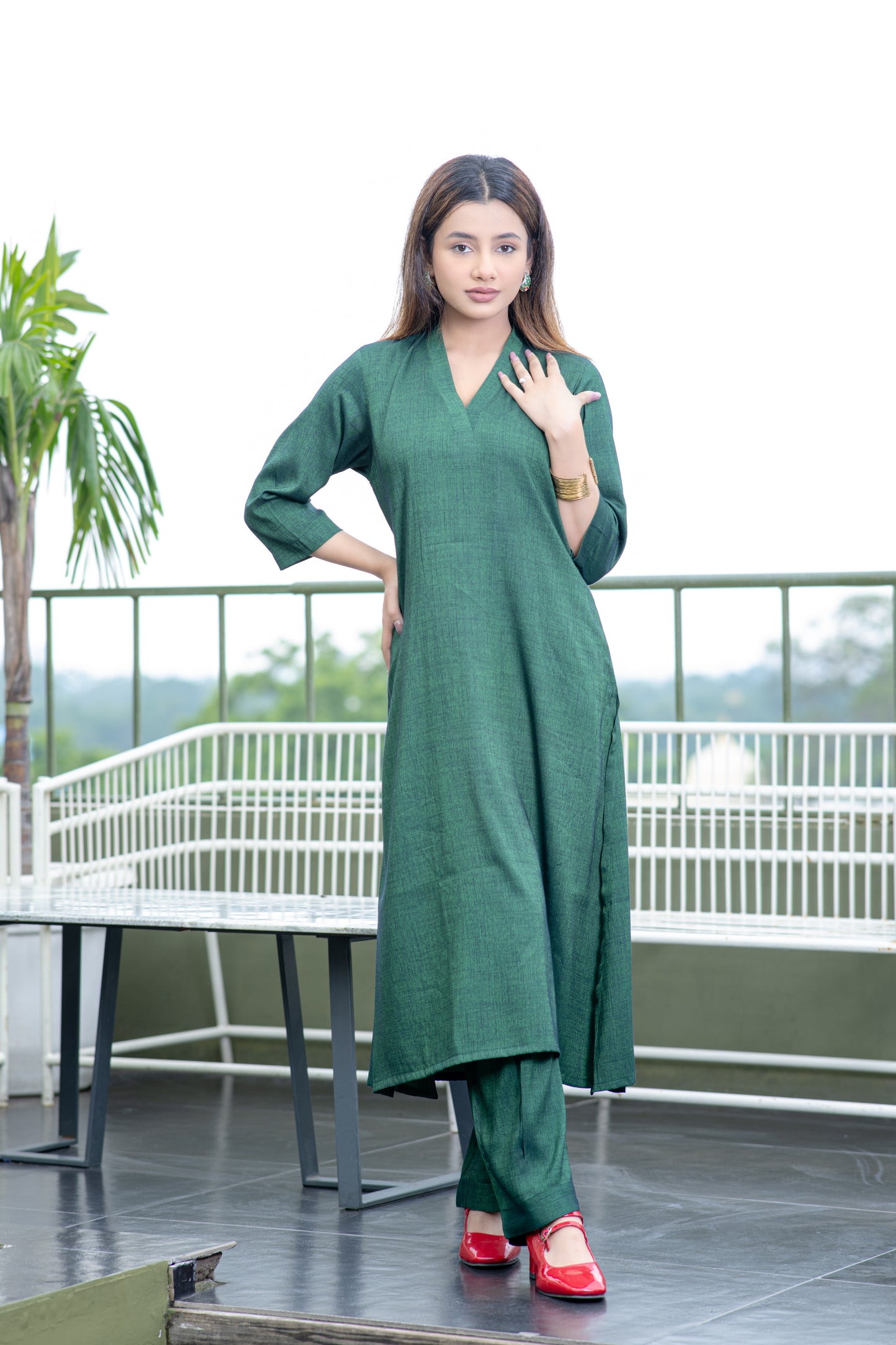 Mehendi Grünes Süd-Baumwoll-Kurta und Hose