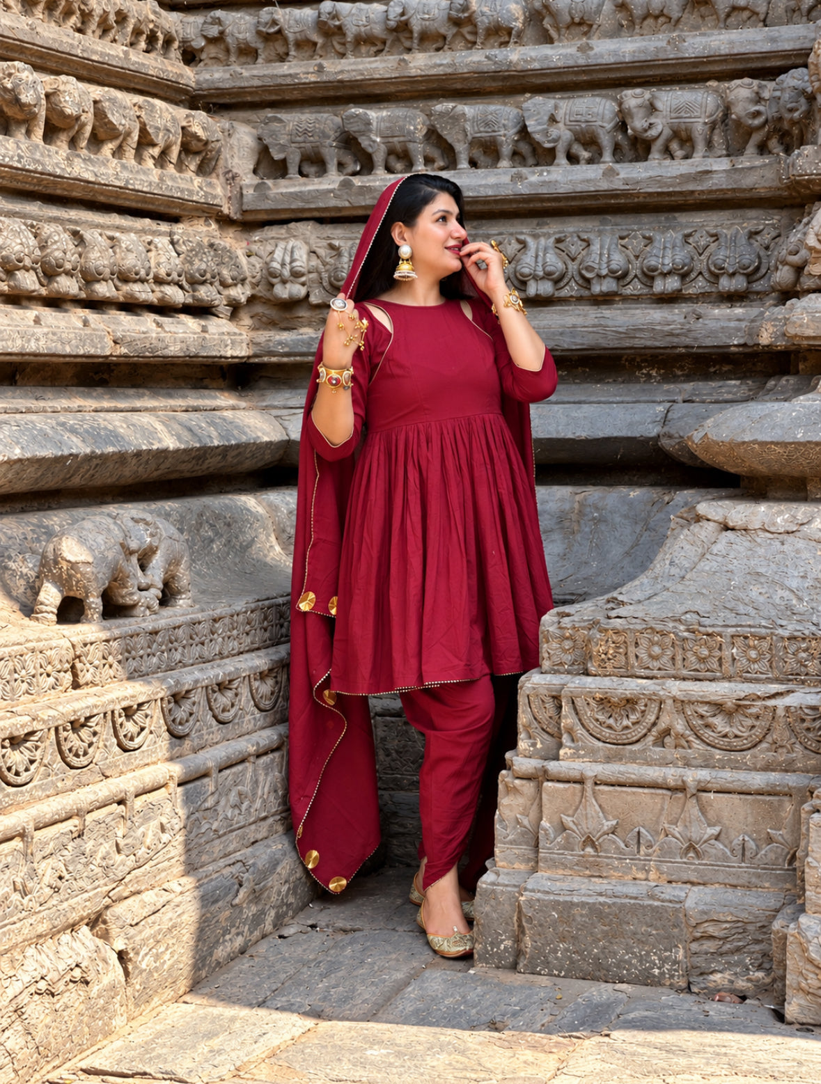 Maroon dhoti kurta set of 3