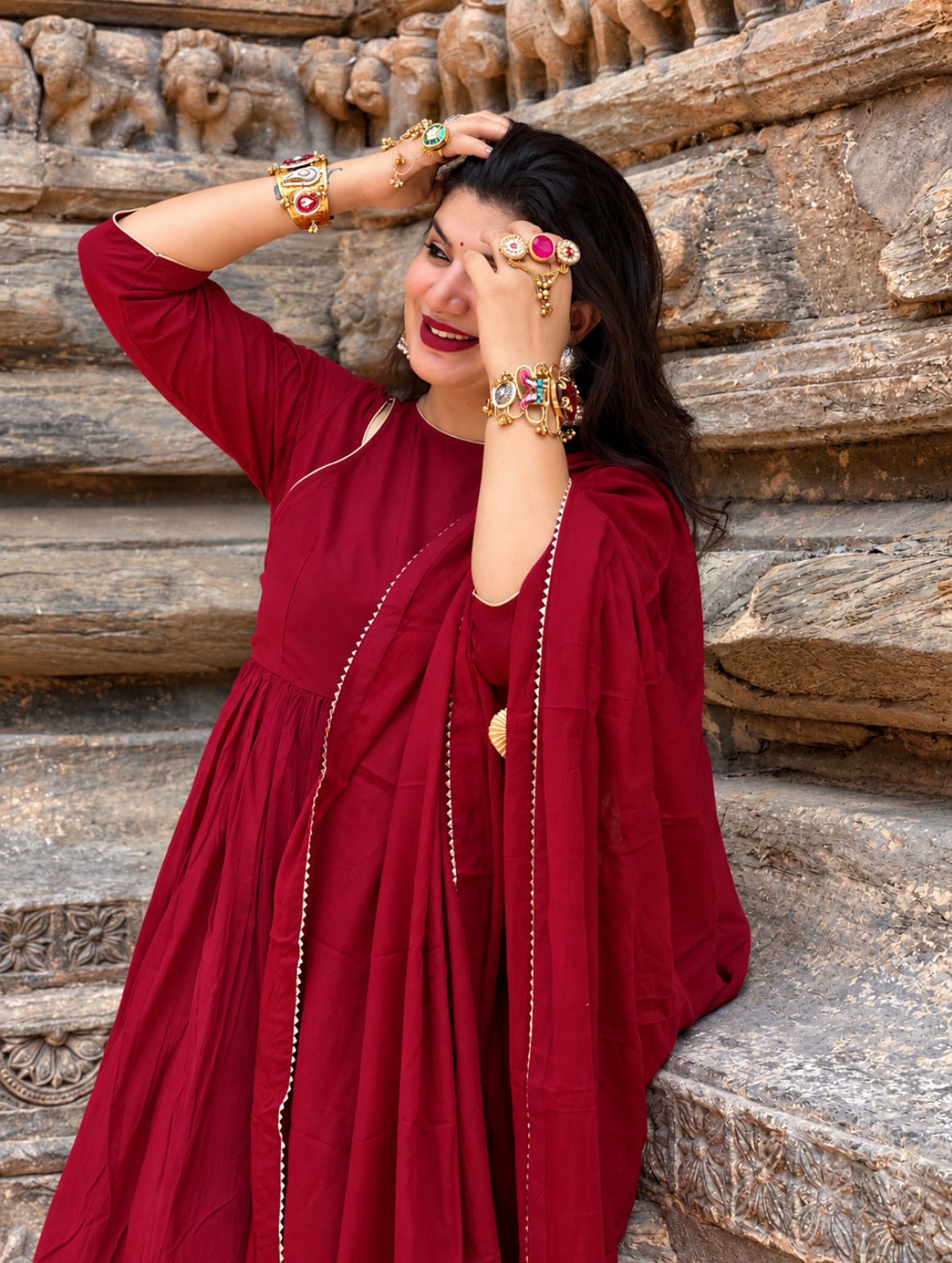 Maroon dhoti kurta set of 3