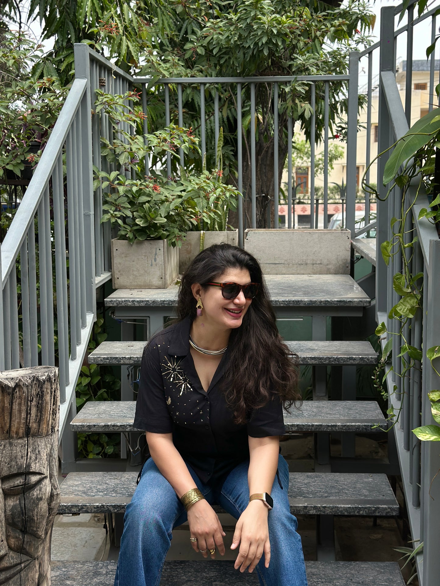 Sitara Handembroidered Black Cotton Shirt