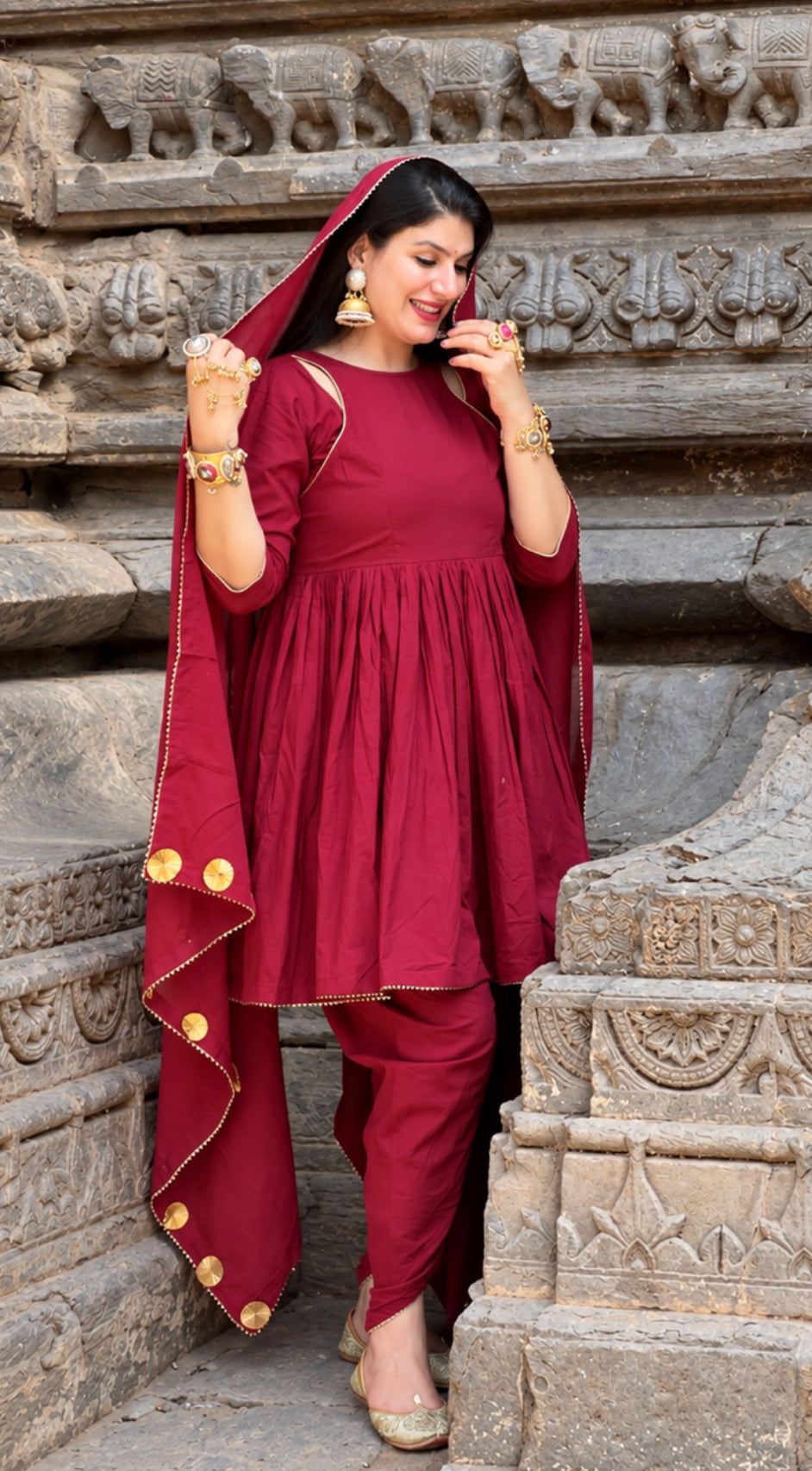 Maroon dhoti kurta set of 3