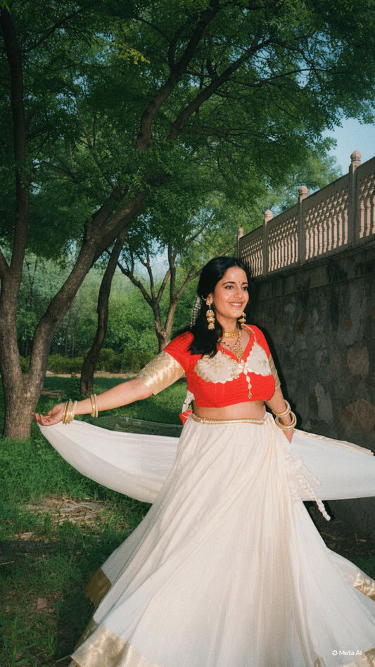 Red Chanda Cotton lehenga