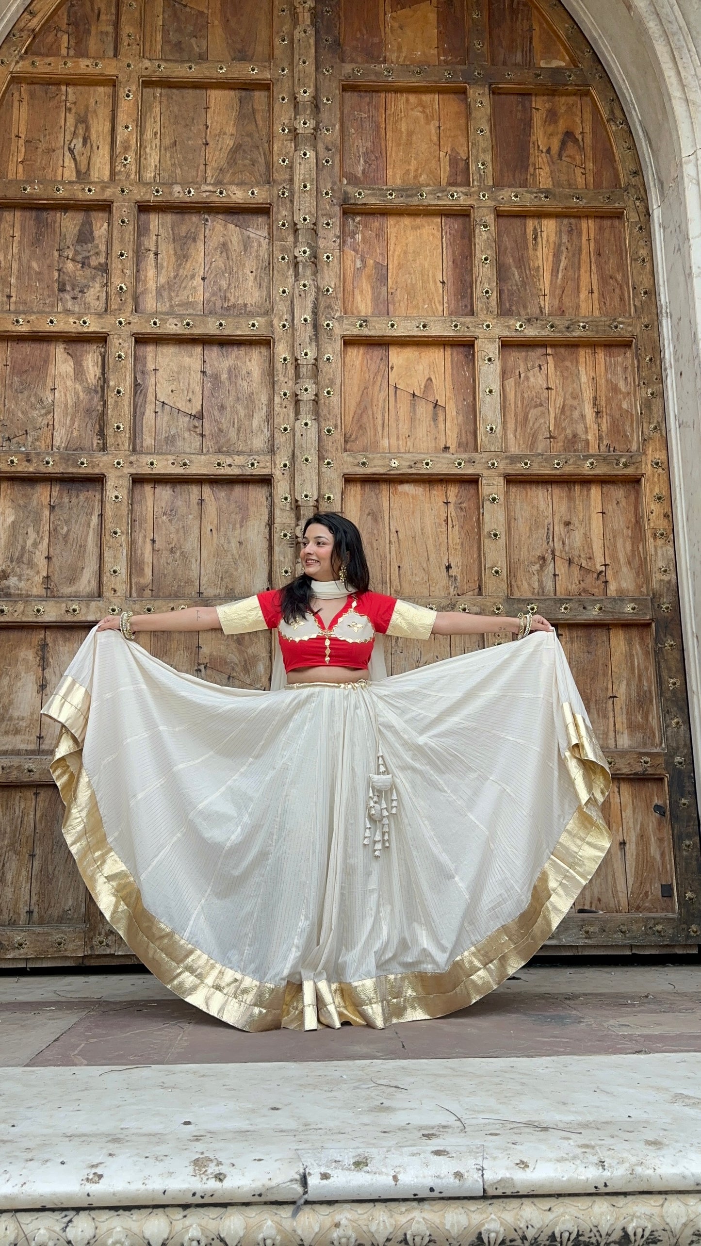 Red Chanda Cotton lehenga