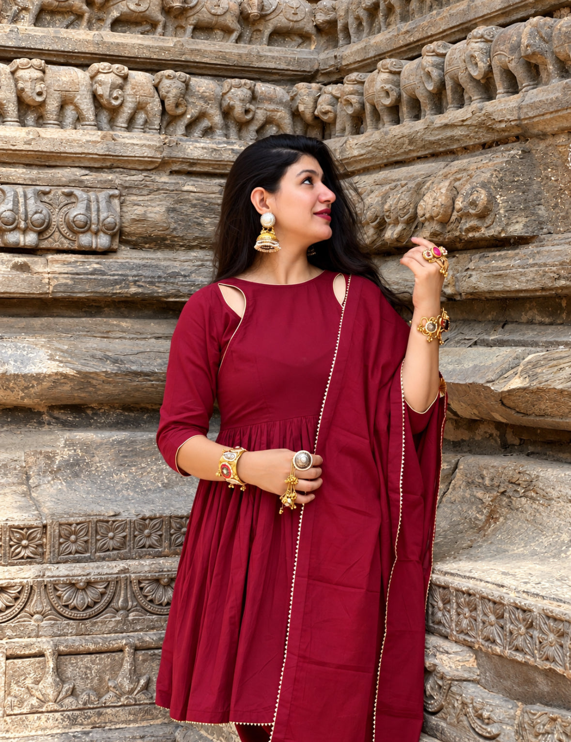Maroon dhoti kurta set of 3
