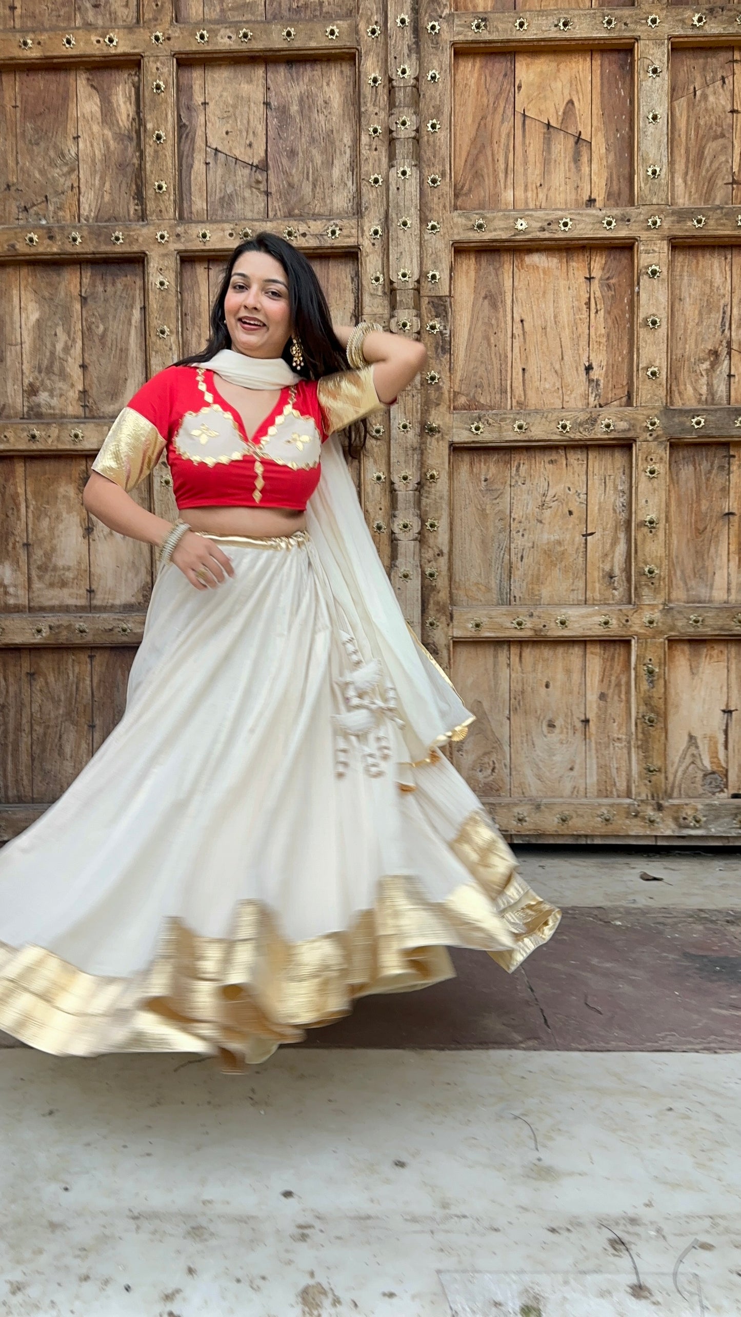 Red Chanda Cotton lehenga