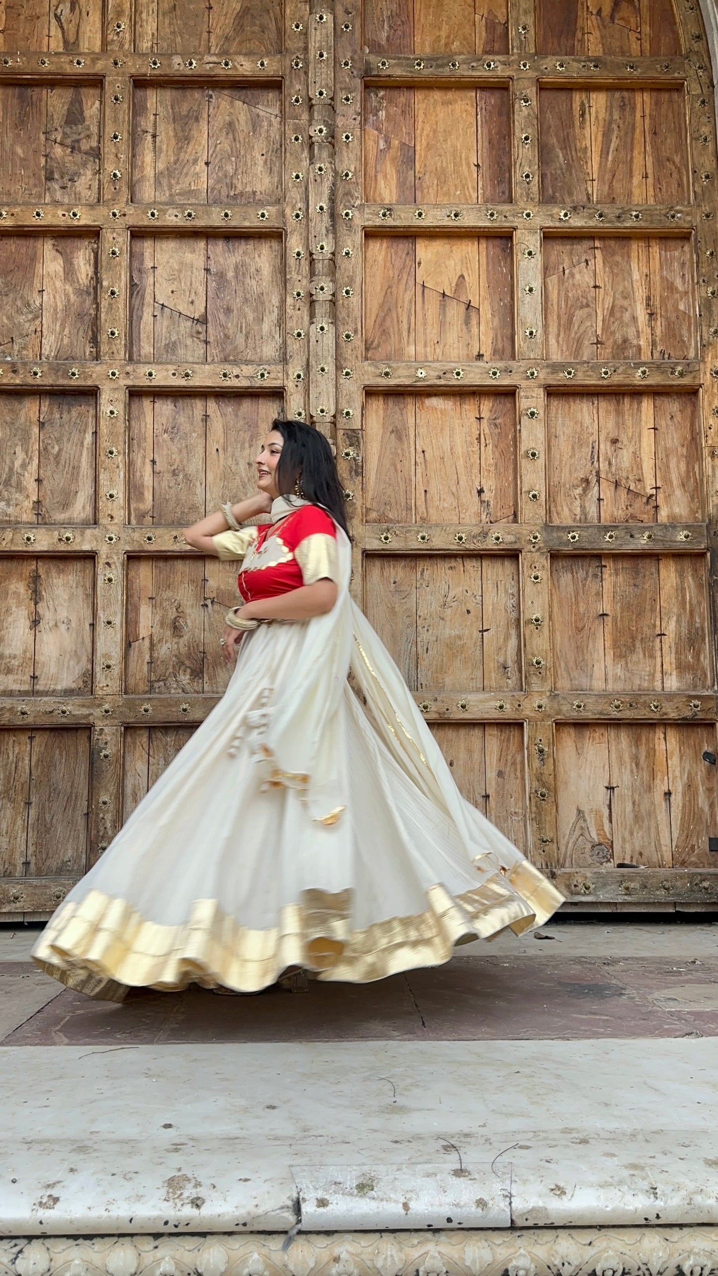 Red Chanda Cotton lehenga
