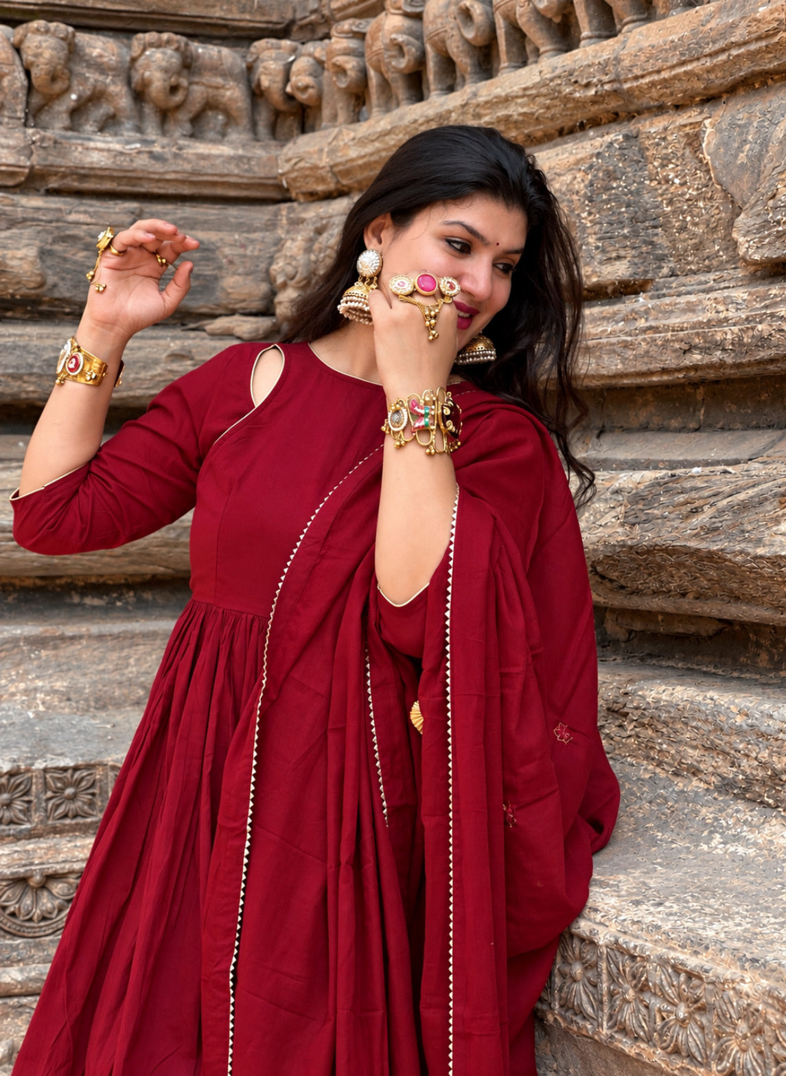 Maroon dhoti kurta set of 3