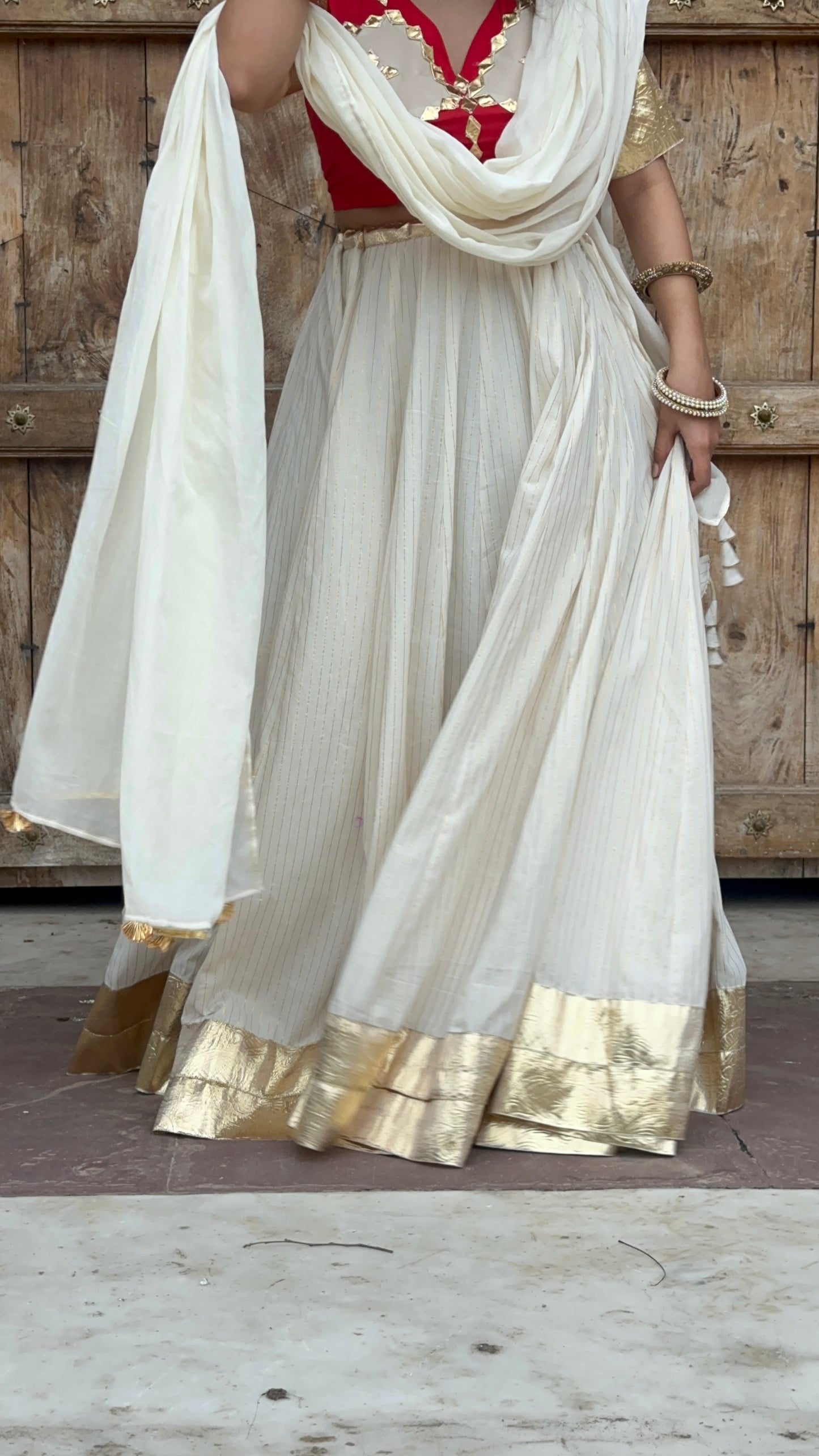 Red Chanda Cotton lehenga