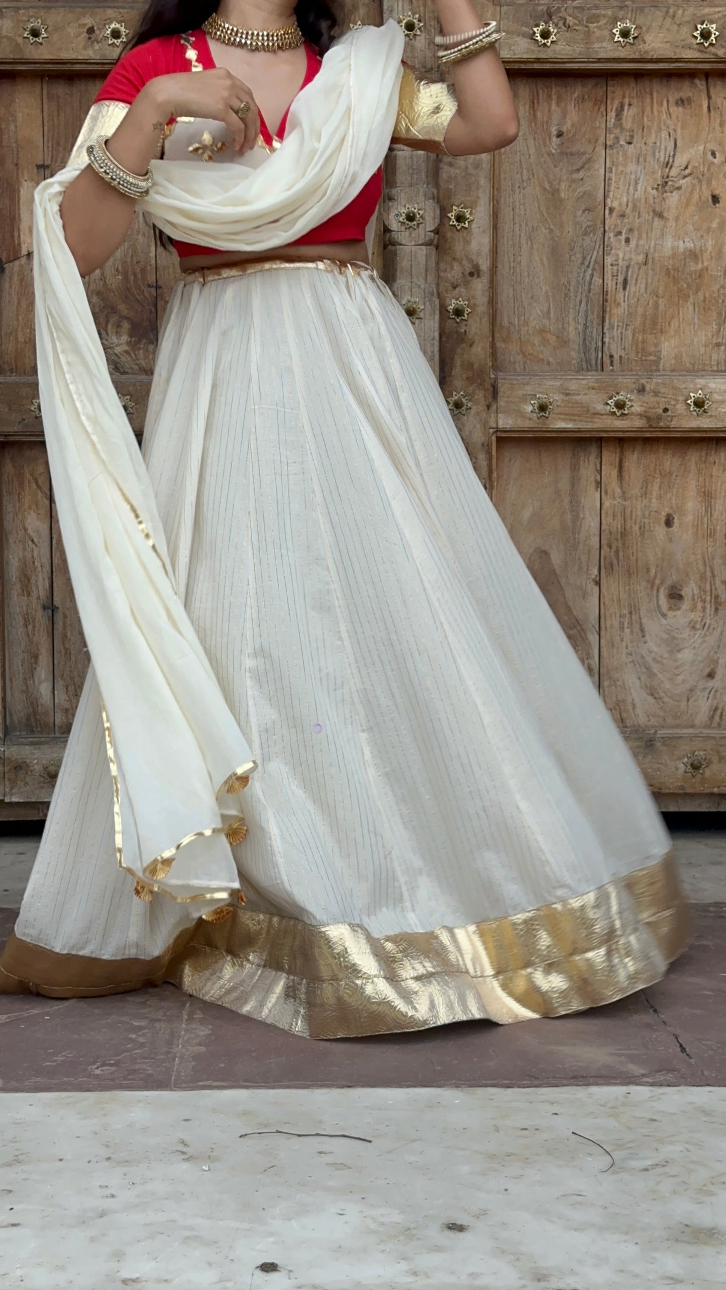 Red Chanda Cotton lehenga