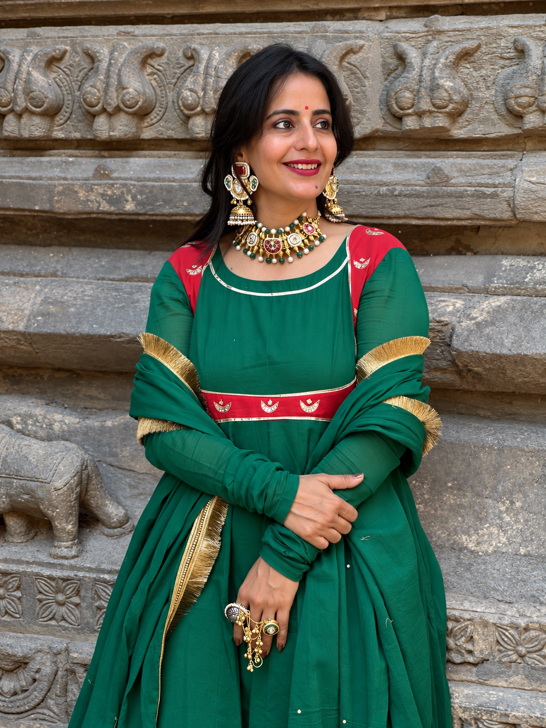 Chand Green Anarkali Set Of 3