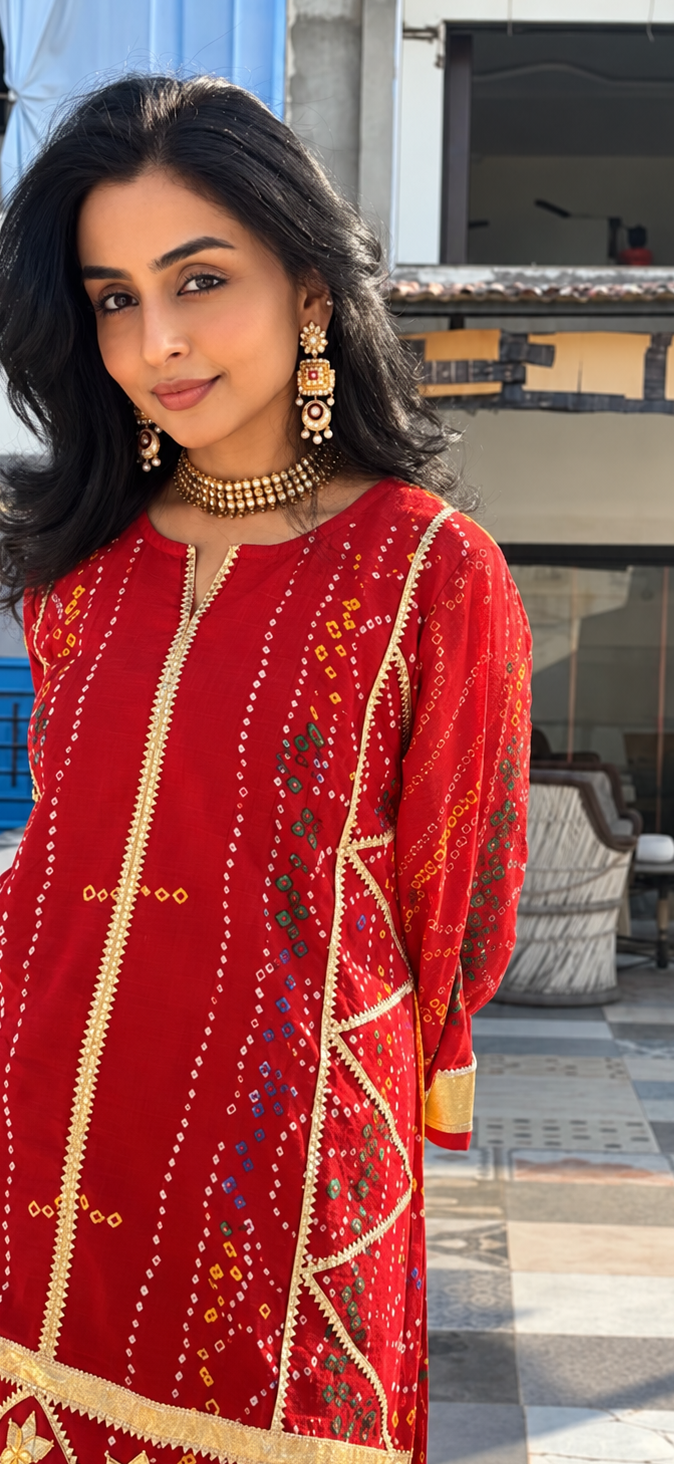 Odhani Bandhej Kurta set