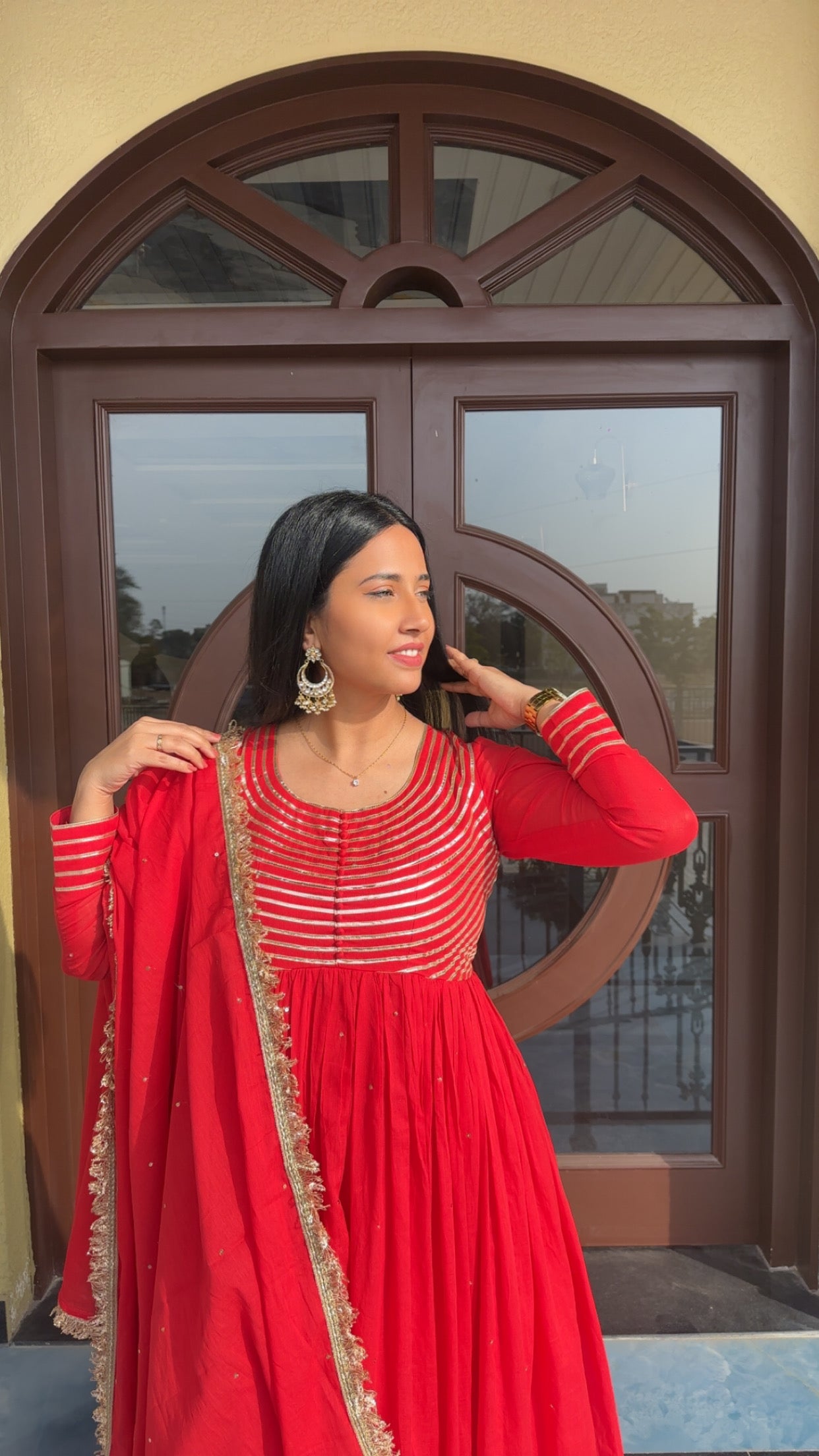 Pritam red handwork anarkali set of 3