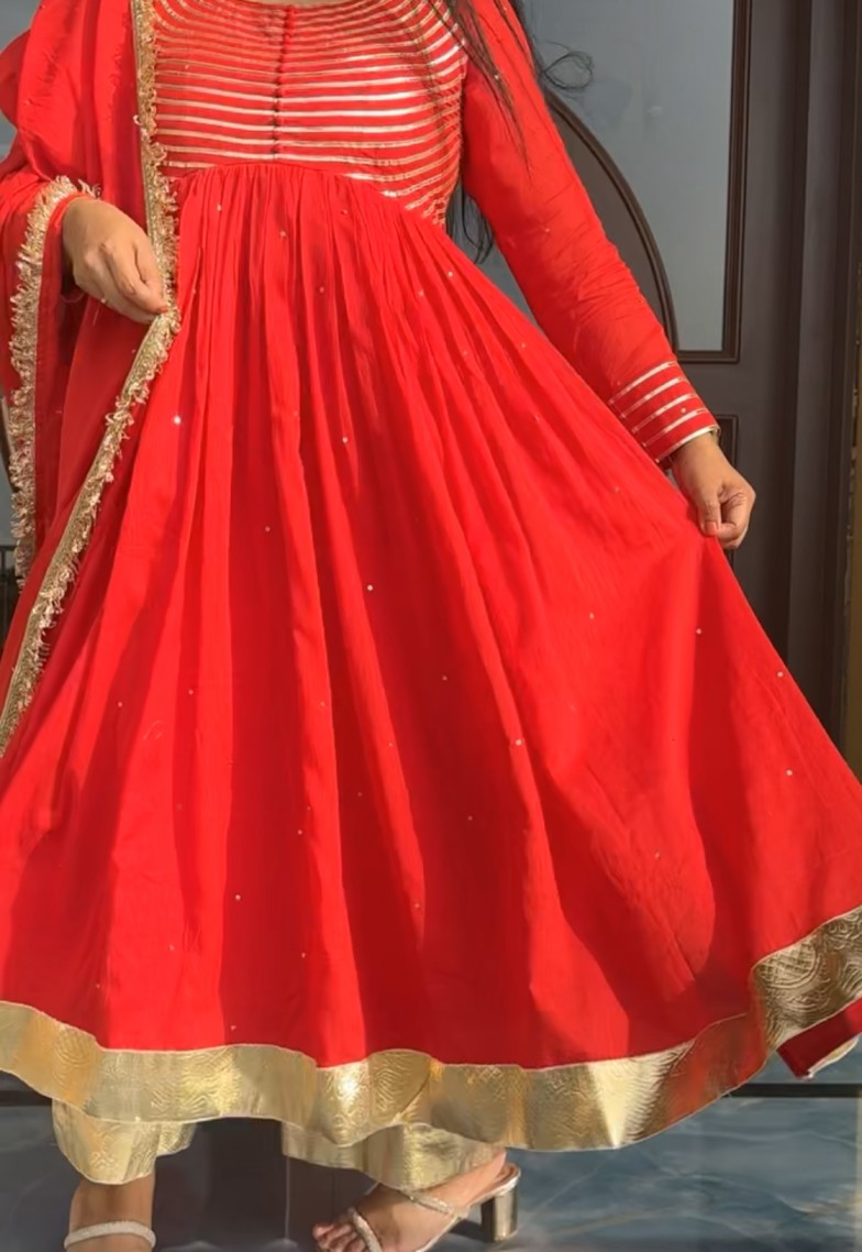 Pritam red handwork anarkali set of 3