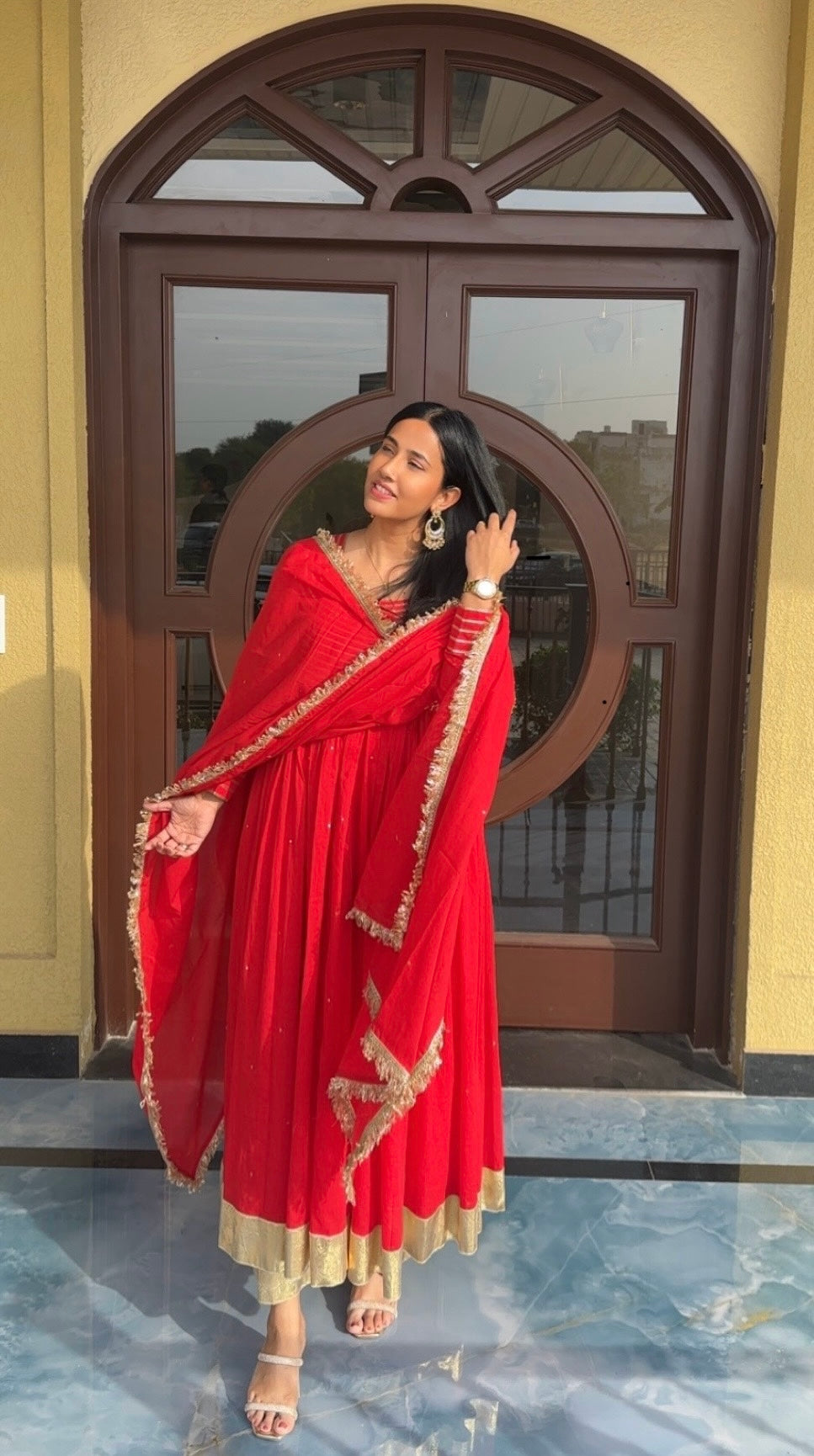 Pritam red handwork anarkali set of 3