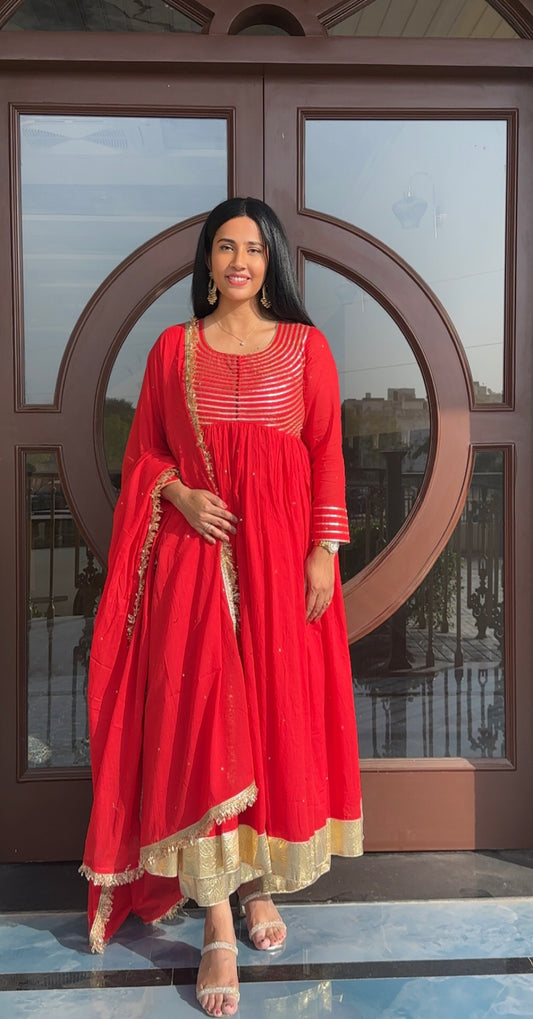 Pritam red handwork anarkali set of 3