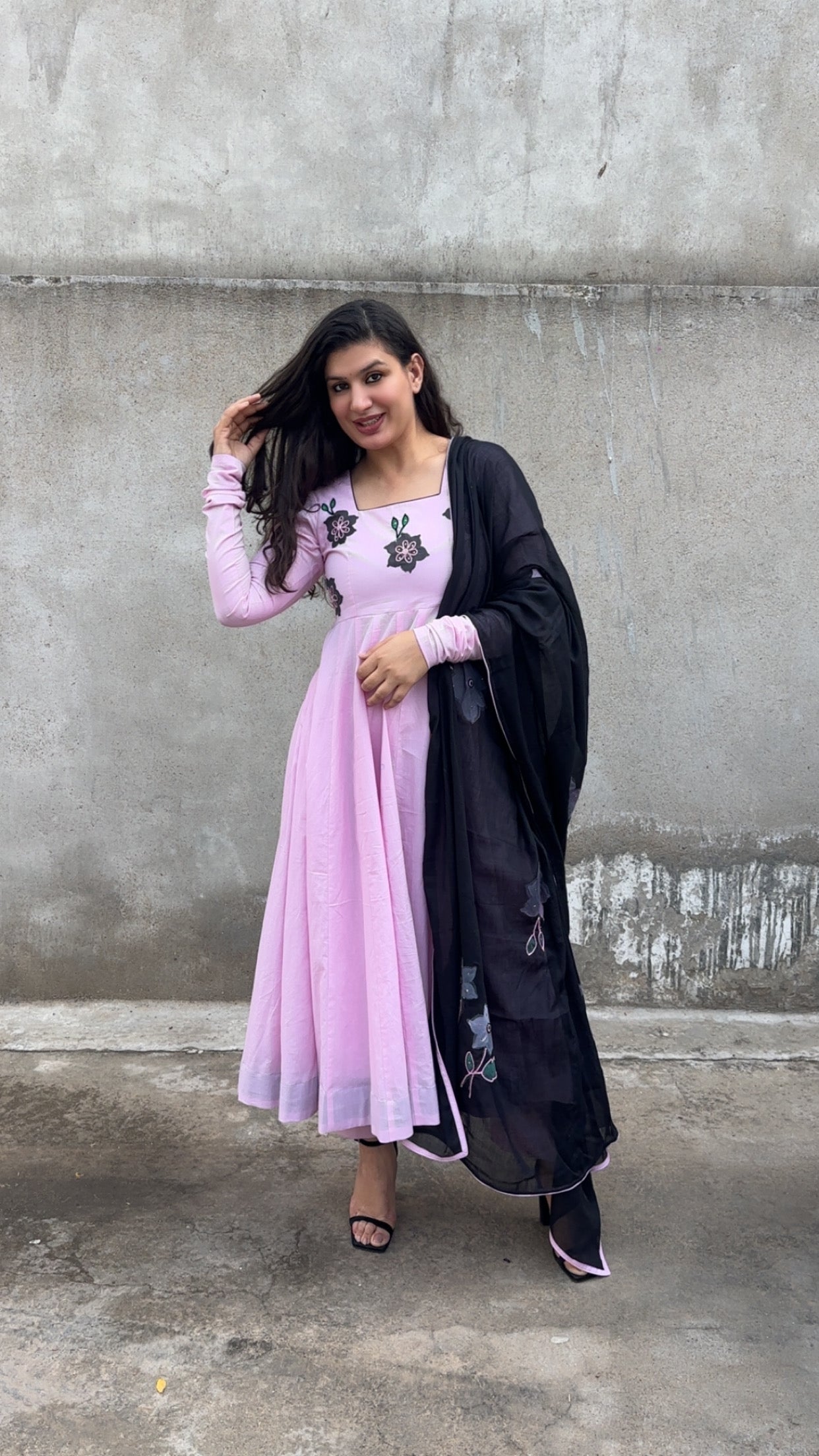 Pink Handpainted Handembroidered Anarkali set