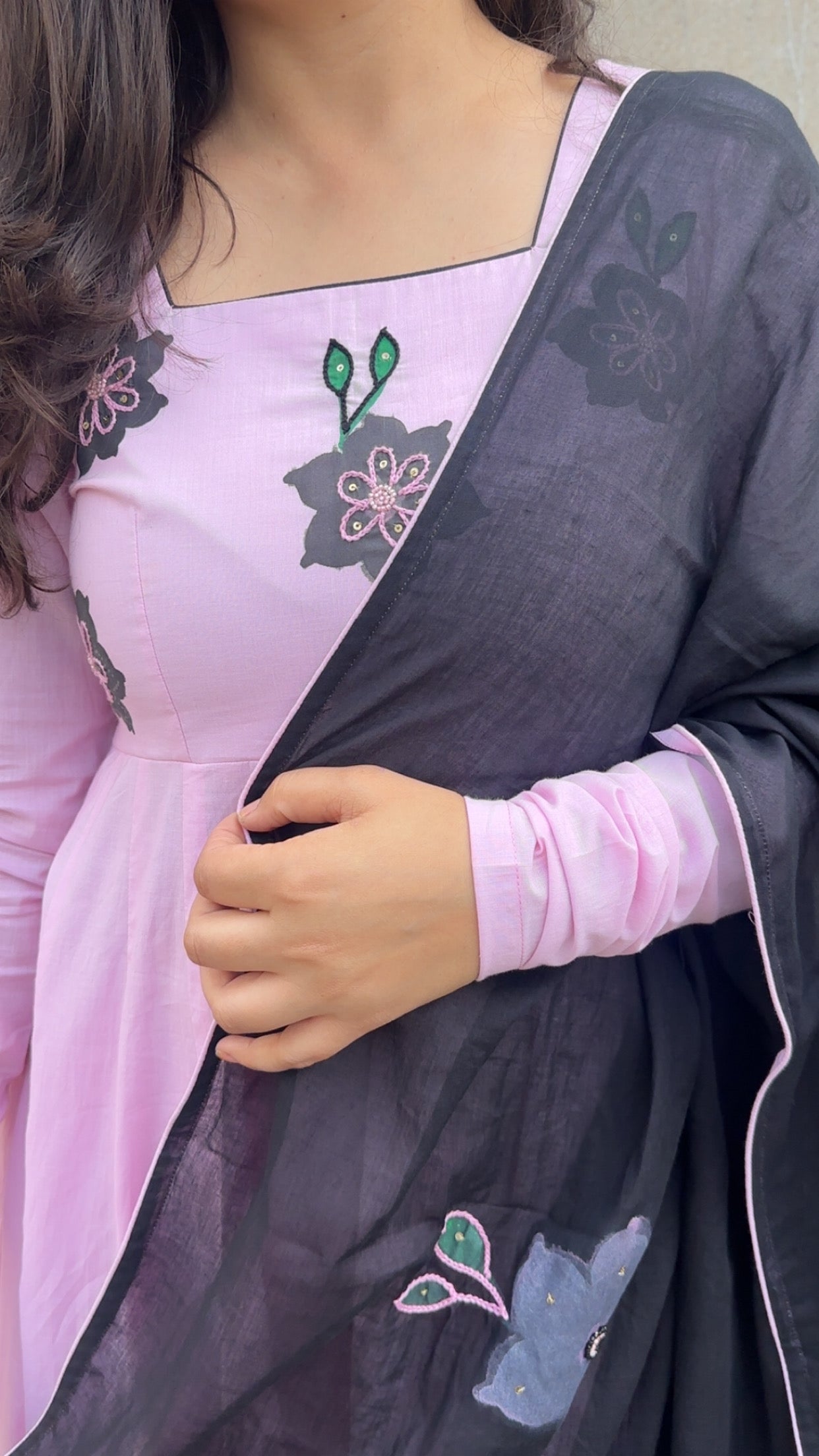 Pink Handpainted Handembroidered Anarkali set