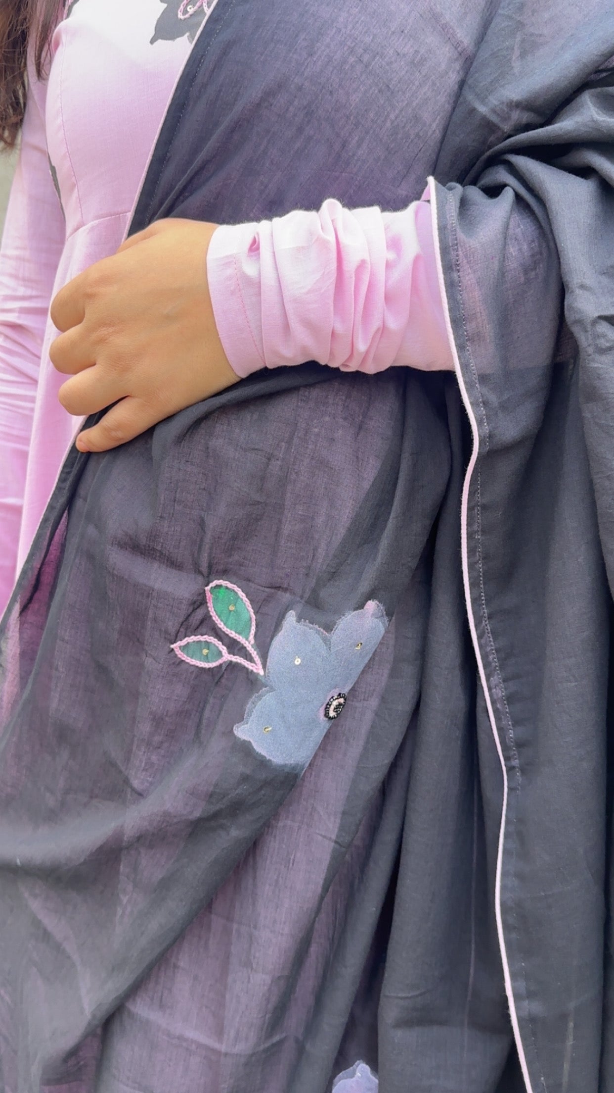 Pink Handpainted Handembroidered Anarkali set