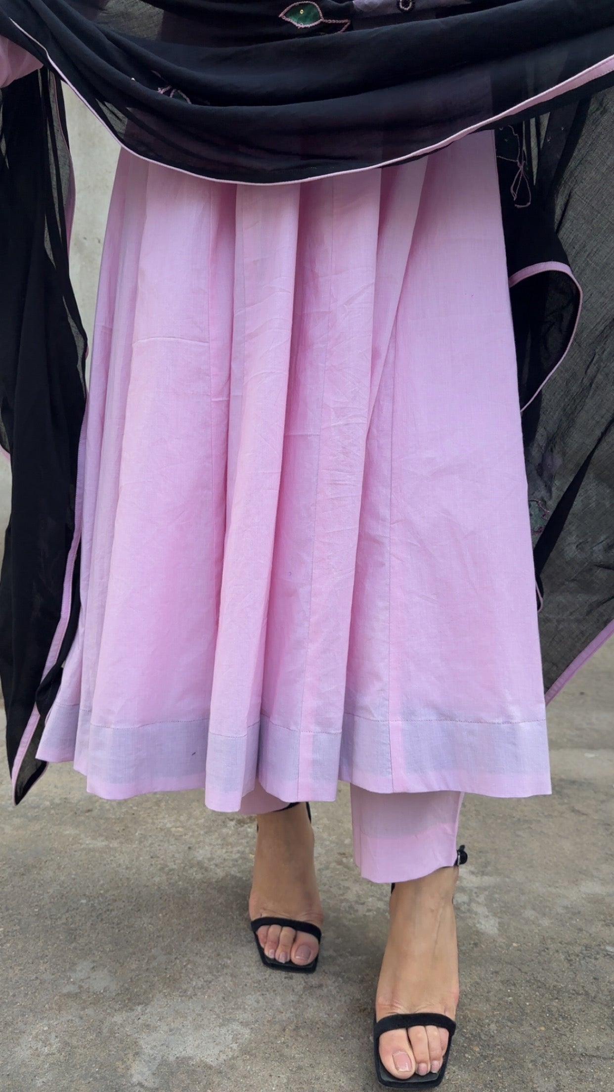 Pink Handpainted Handembroidered Anarkali set