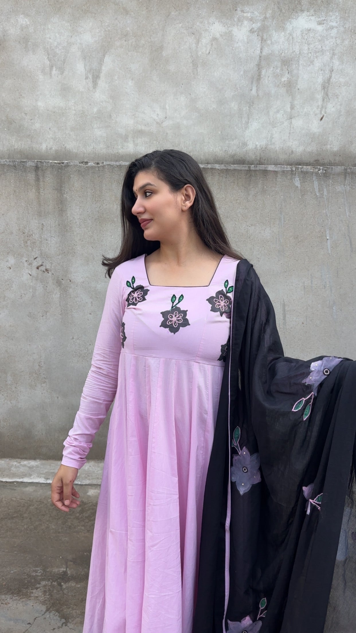 Pink Handpainted Handembroidered Anarkali set