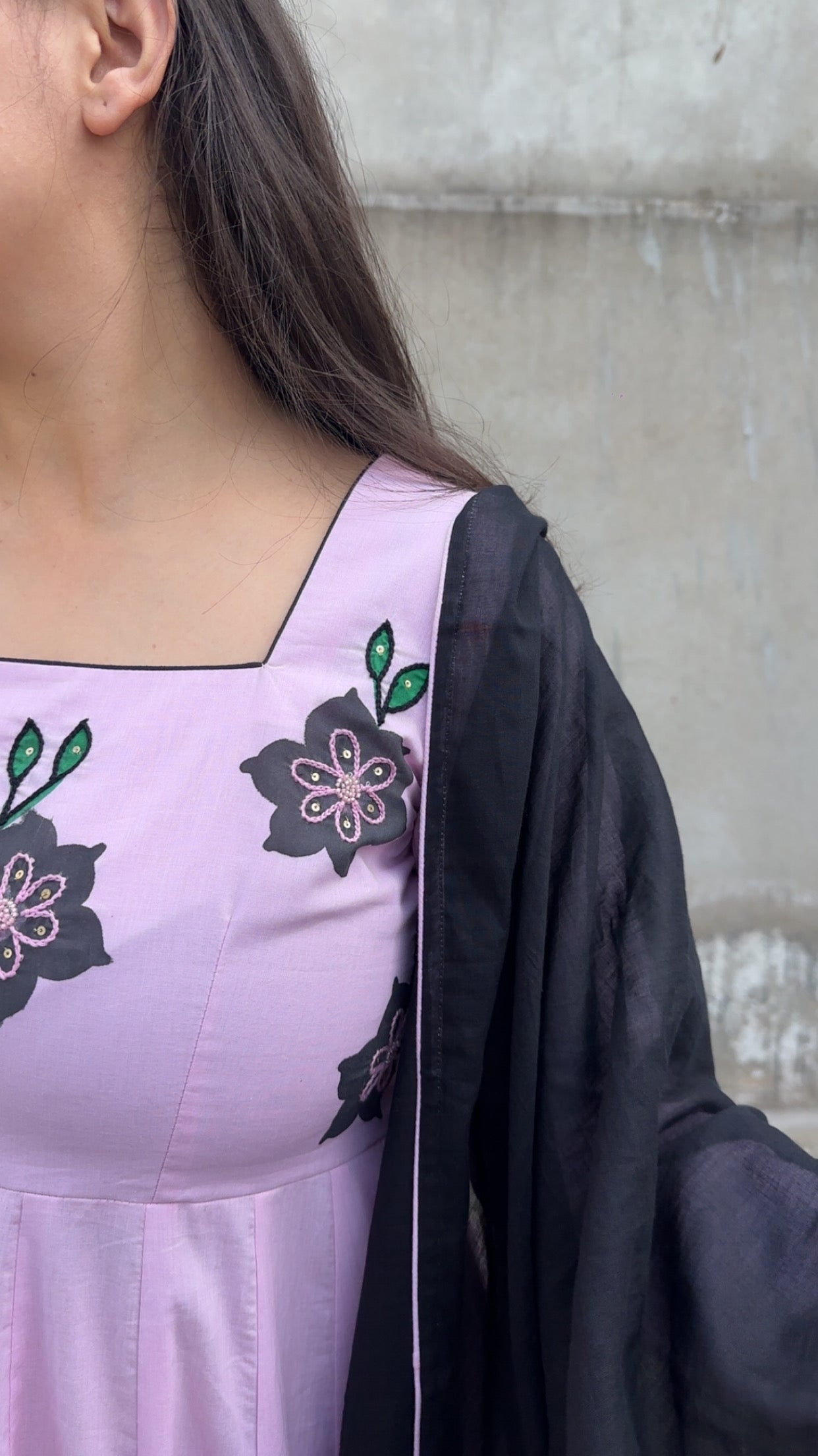 Pink Handpainted Handembroidered Anarkali set