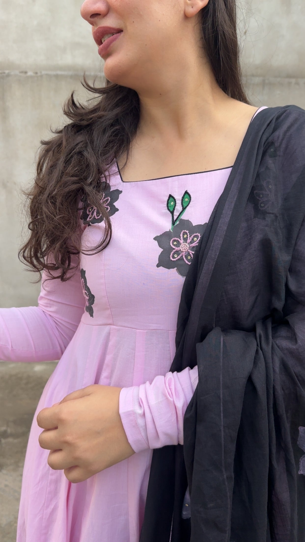 Pink Handpainted Handembroidered Anarkali set