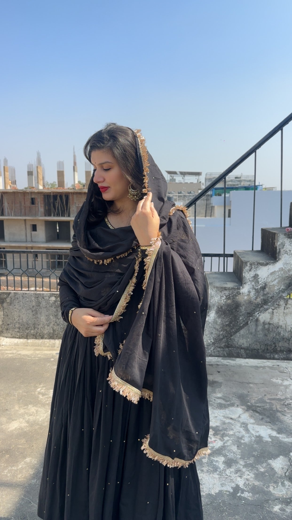 mukeshwork black cottom malmal anarkali set of 3