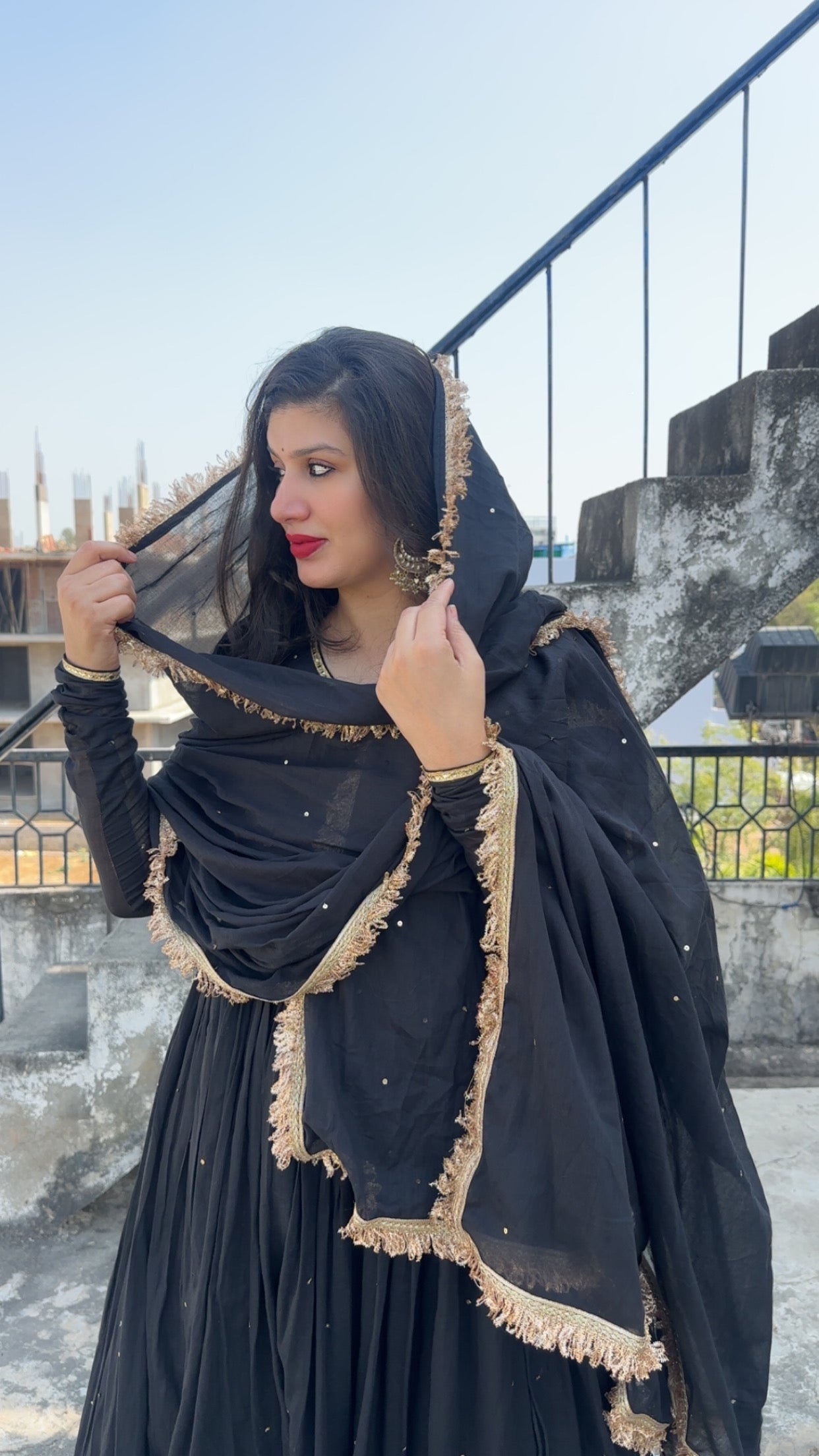mukeshwork black cottom malmal anarkali set of 3