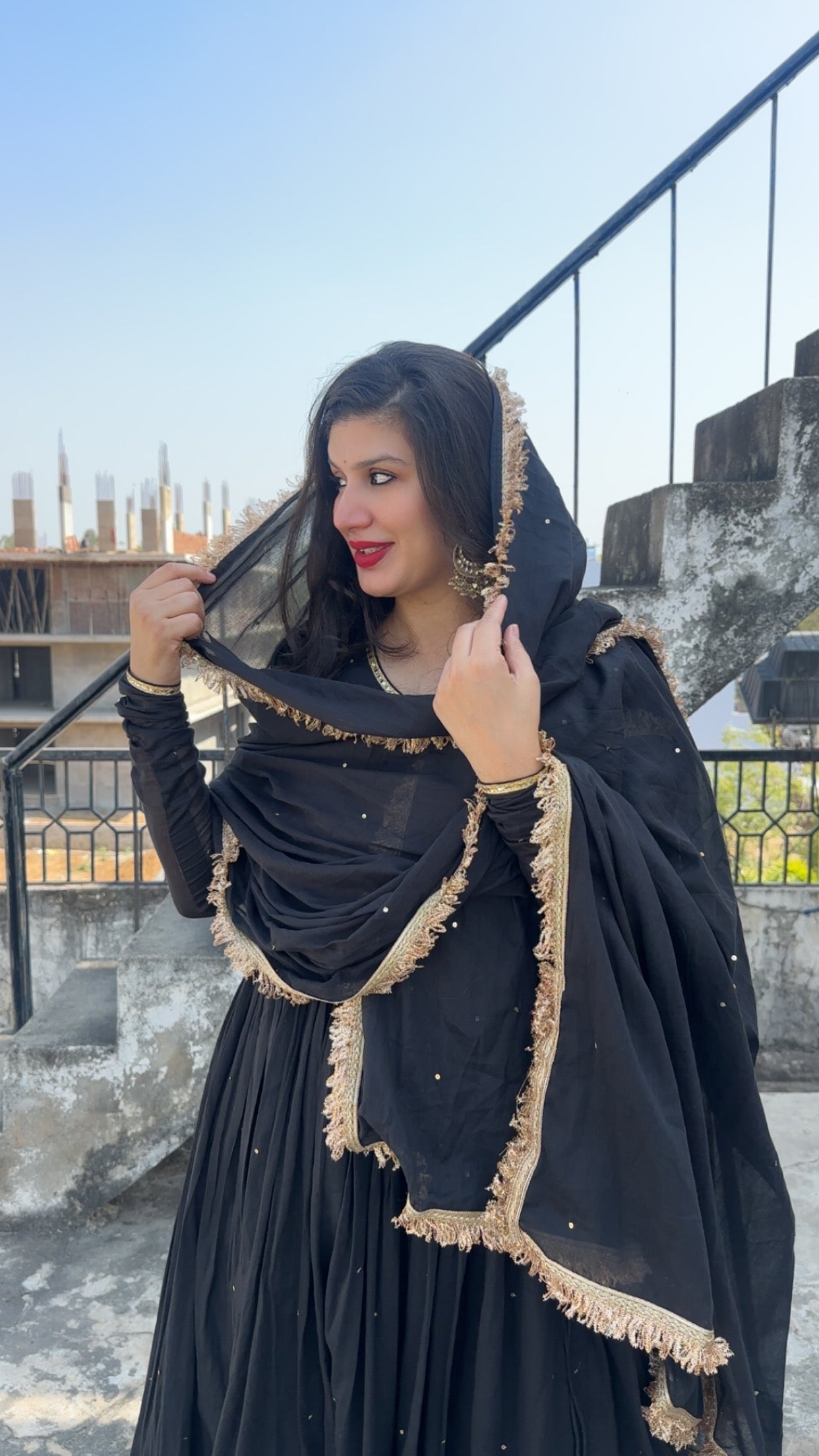 mukeshwork black cottom malmal anarkali set of 3