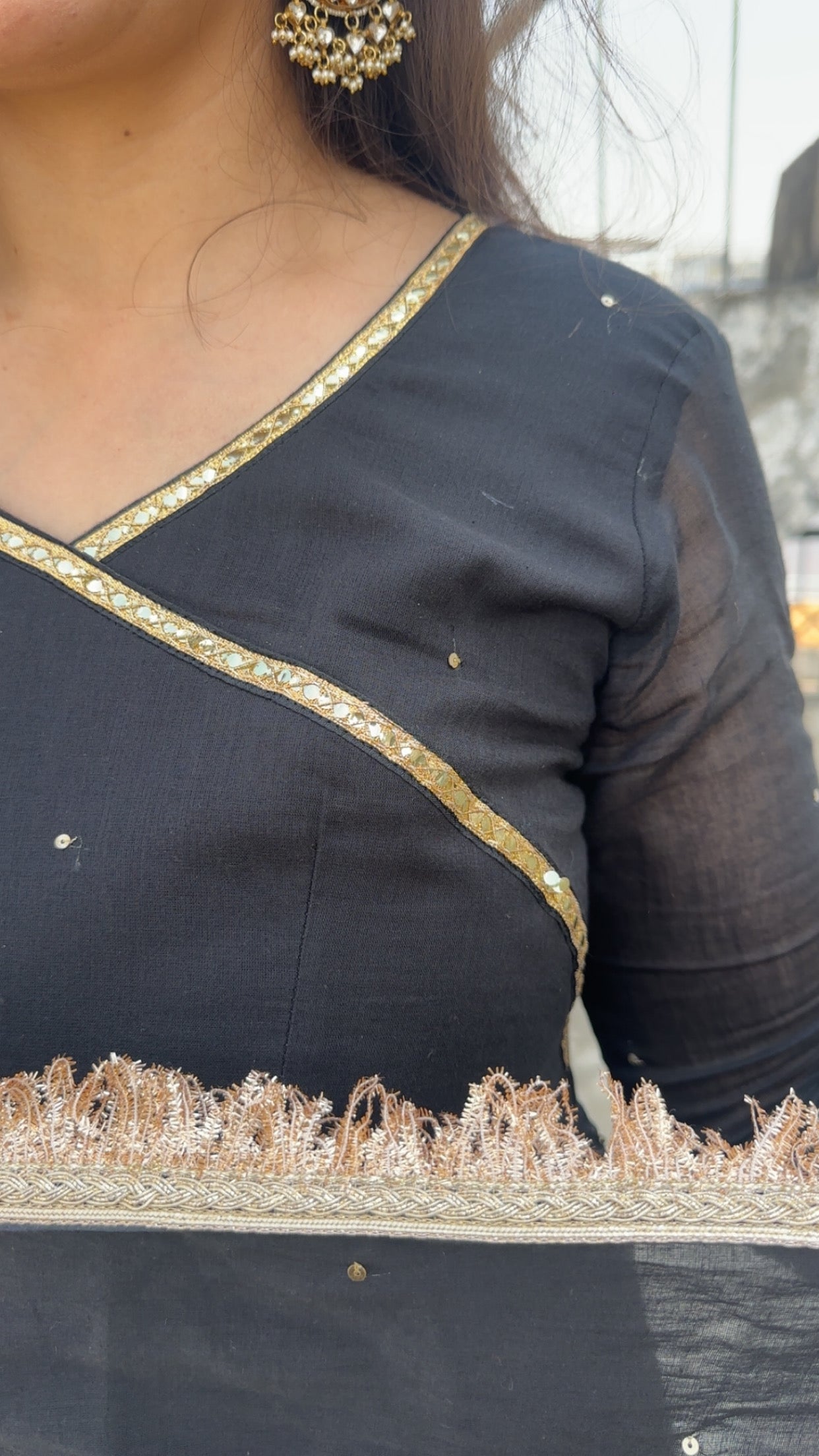 mukeshwork black cottom malmal anarkali set of 3