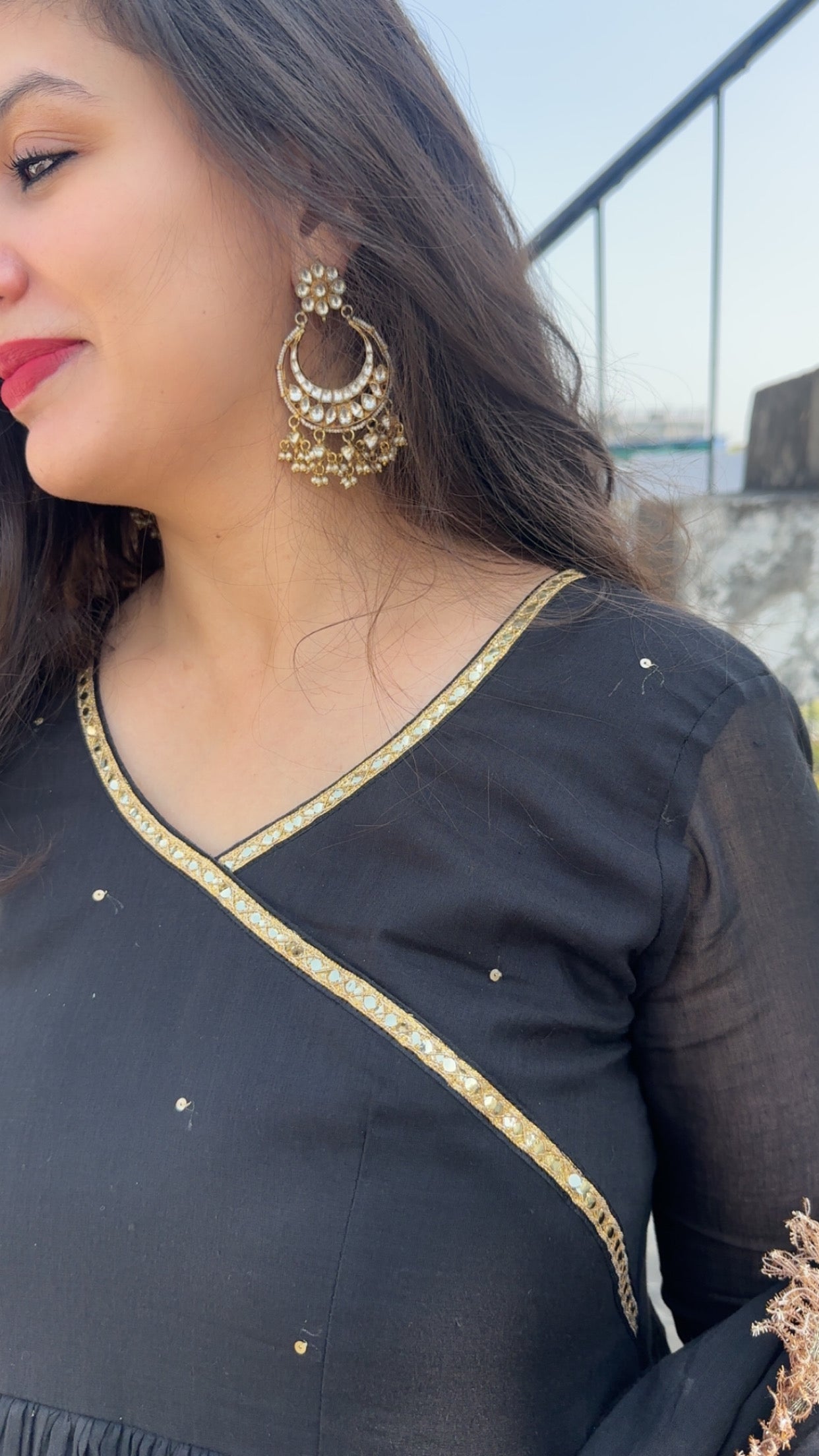 mukeshwork black cottom malmal anarkali set of 3