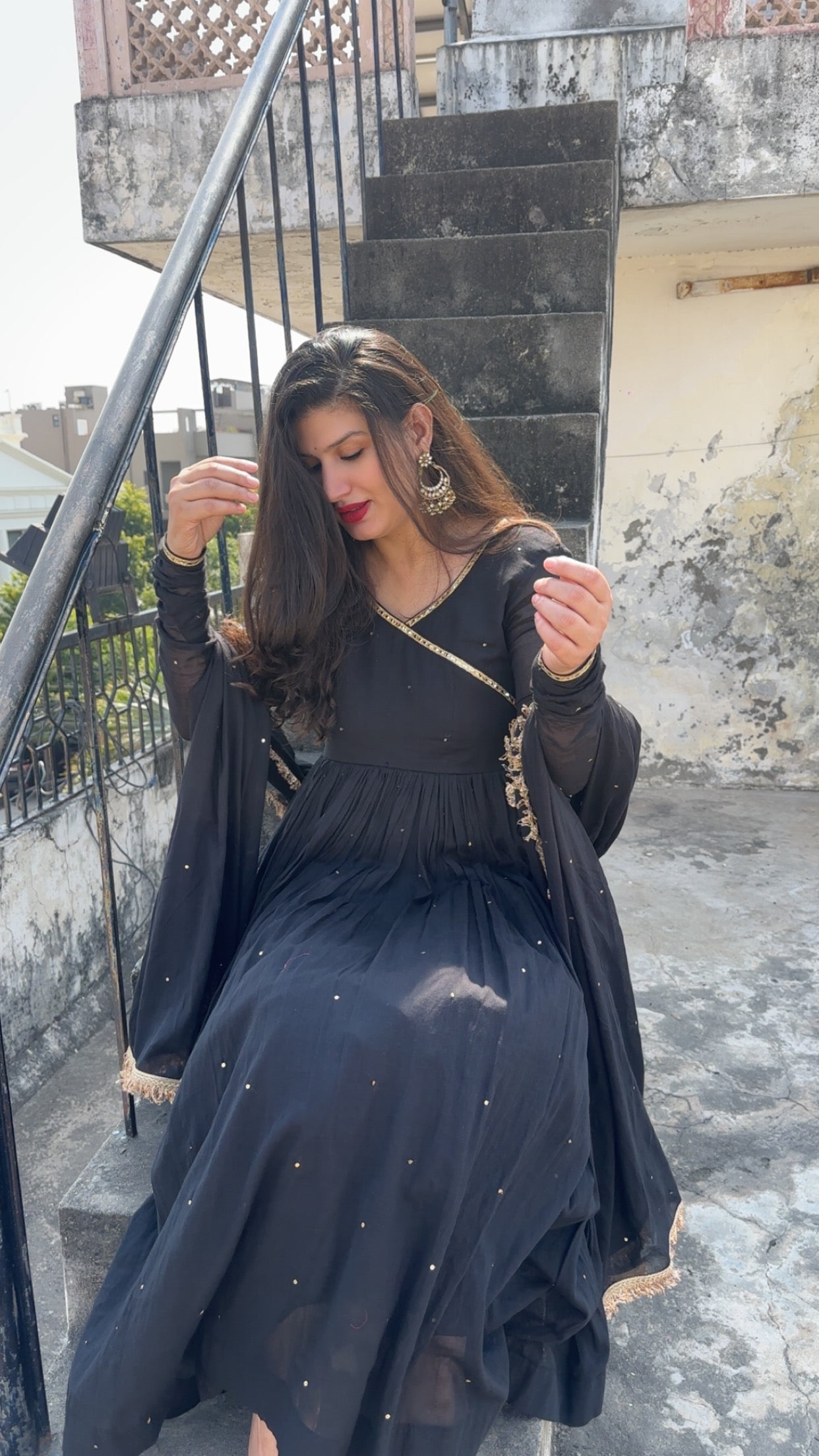 mukeshwork black cottom malmal anarkali set of 3