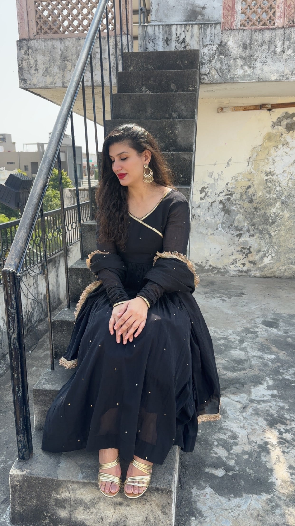 mukeshwork black cottom malmal anarkali set of 3